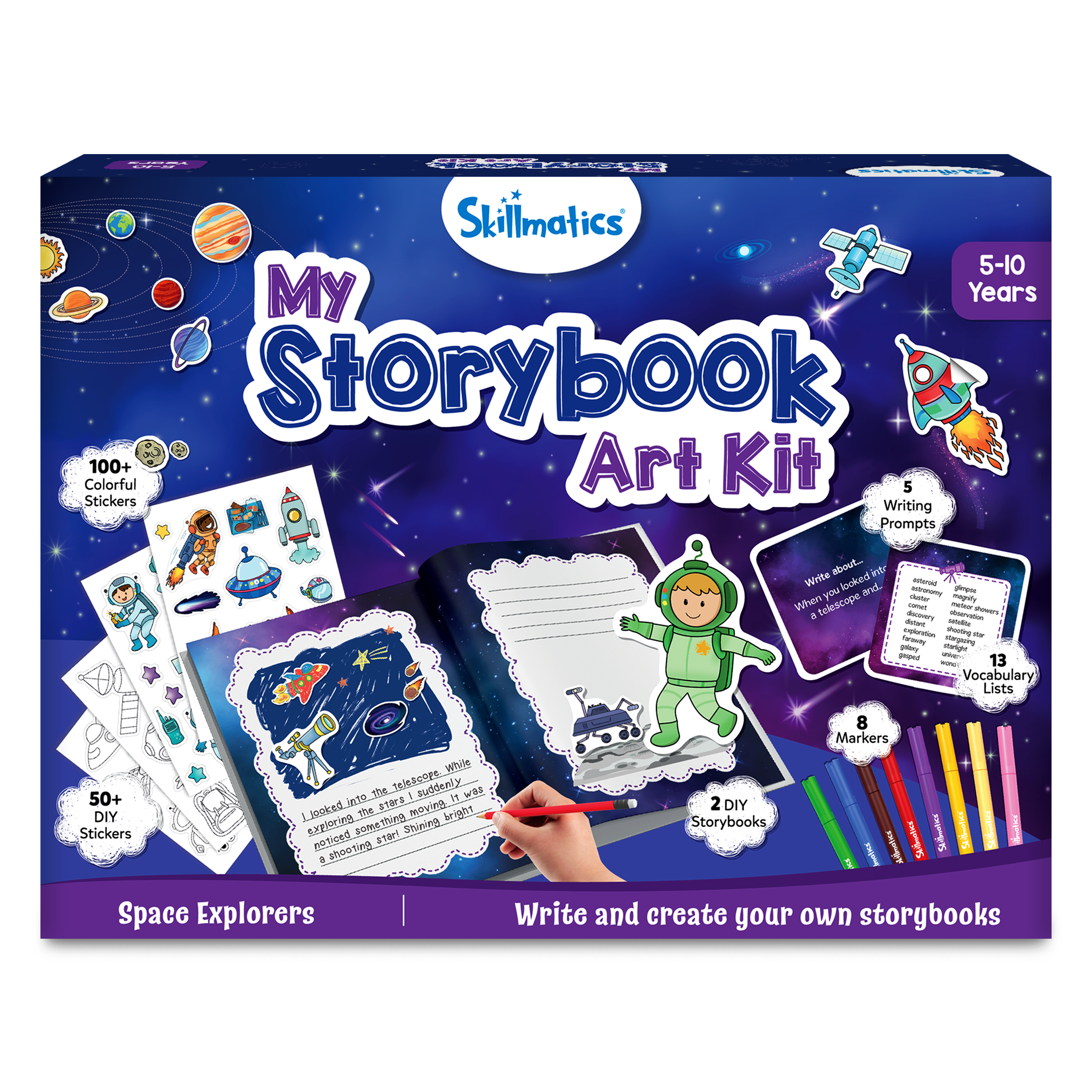 Skillmatics Storybook Art Kit - Space Explorers Art Kit for Kids, Write & Create Storybooks, Creative Activity for Boys & Girls, DIY Kit, 150+ Stickers, Gifts for Ages 5, 6, 7, 8, 9, 10