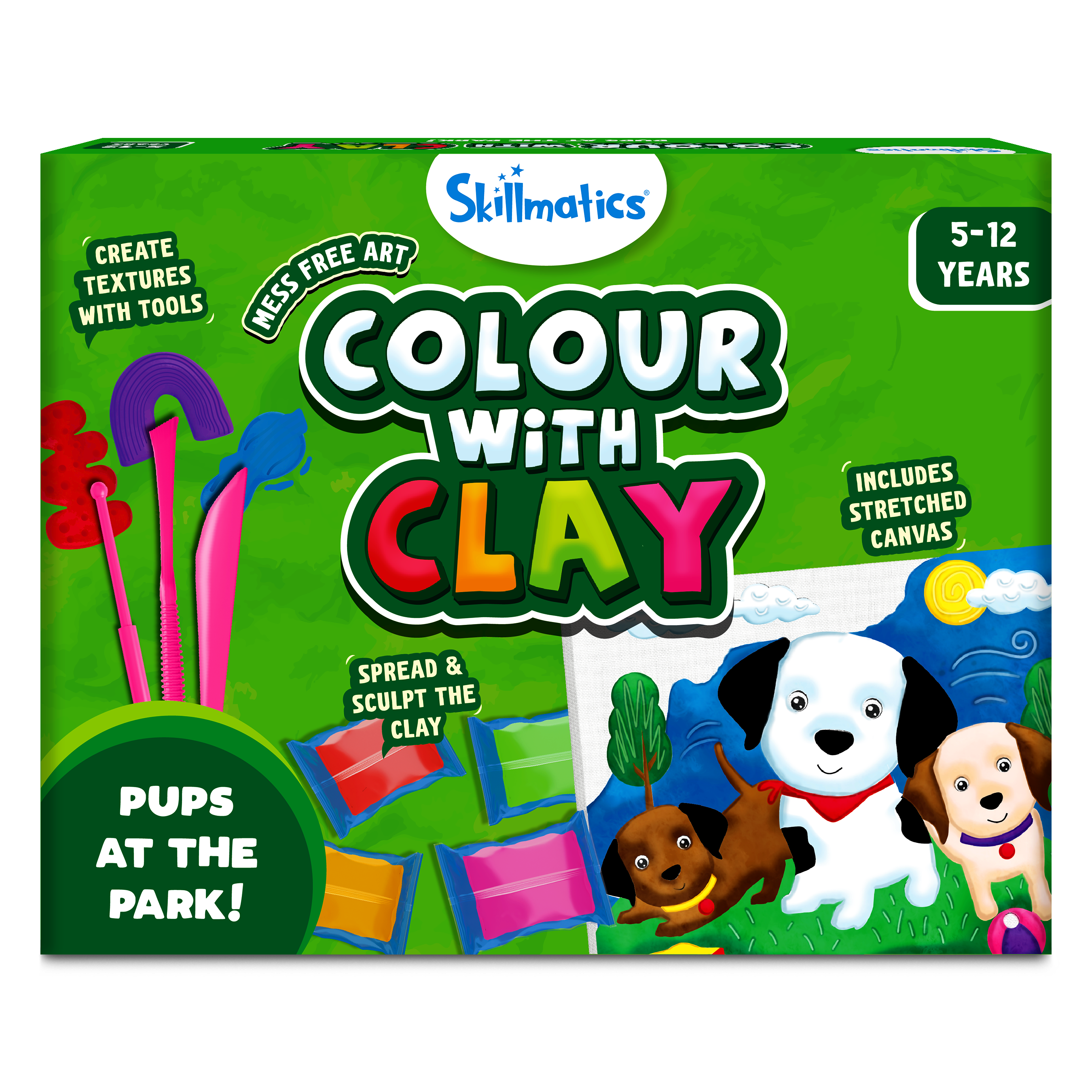 Skillmatics Art & Craft Kit - Colour with Clay, No Mess Art, Create a Clay Canvas Of Pups at The Park, Gifts for Ages 5 to 12