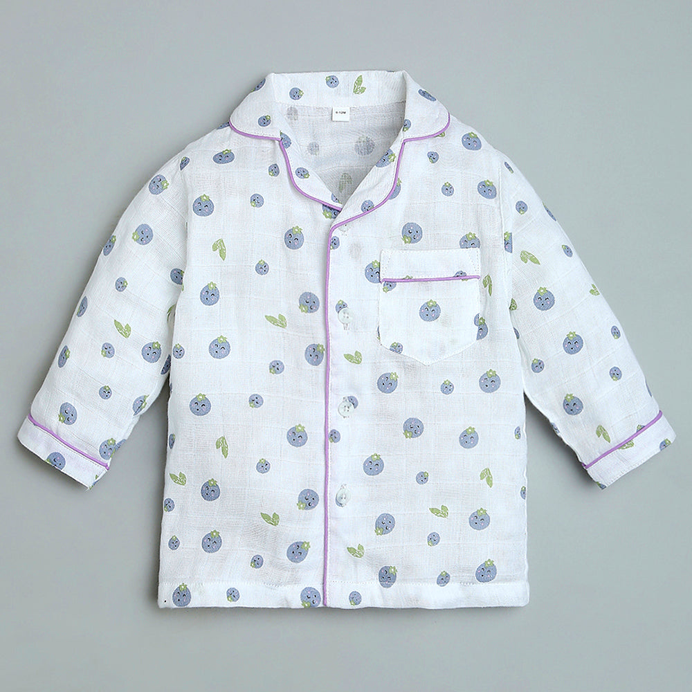 Bamboo Muslin Night Suit - Blueberry