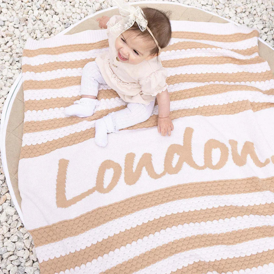 Bubble Stripe Name Blanket - Oatmeal; Name: Almond Stripe: Almond