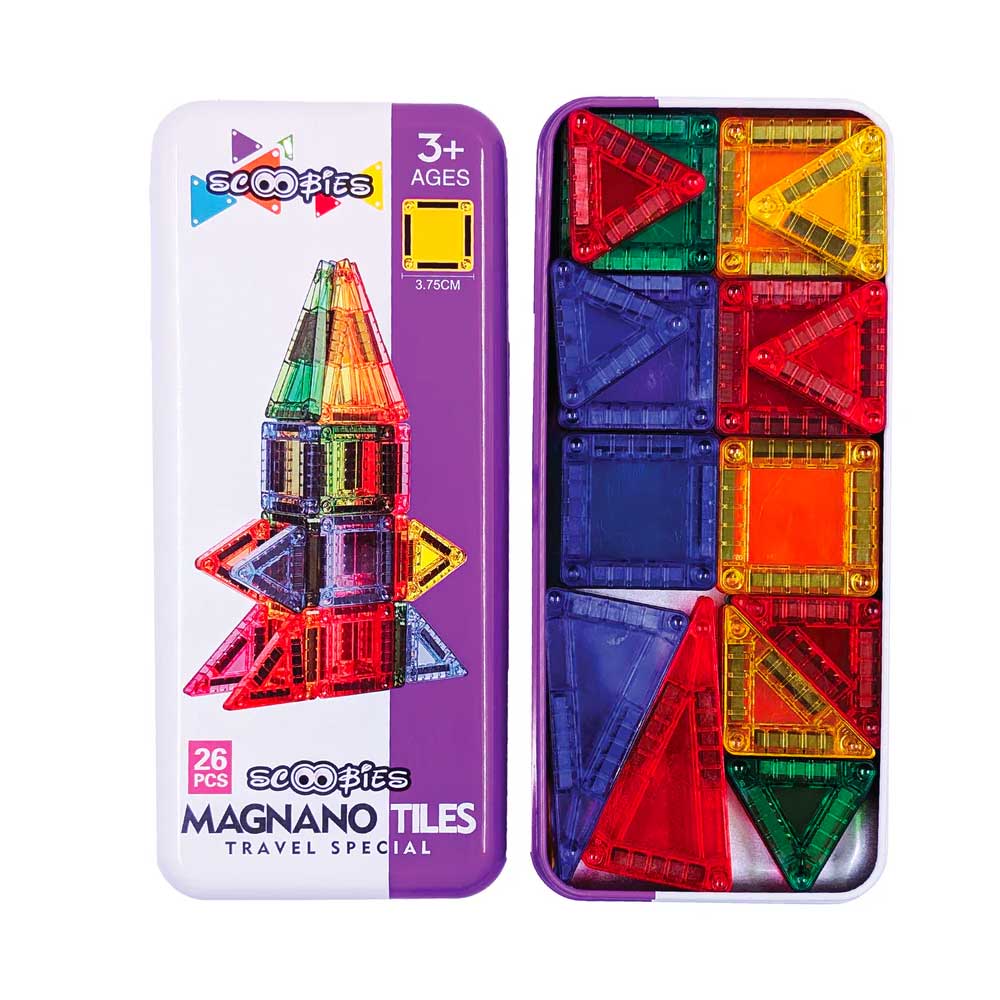 Scoobies Magnano Tiles Travel Special | Pack of 26 | Compact magnetic tiles in vibrant colors