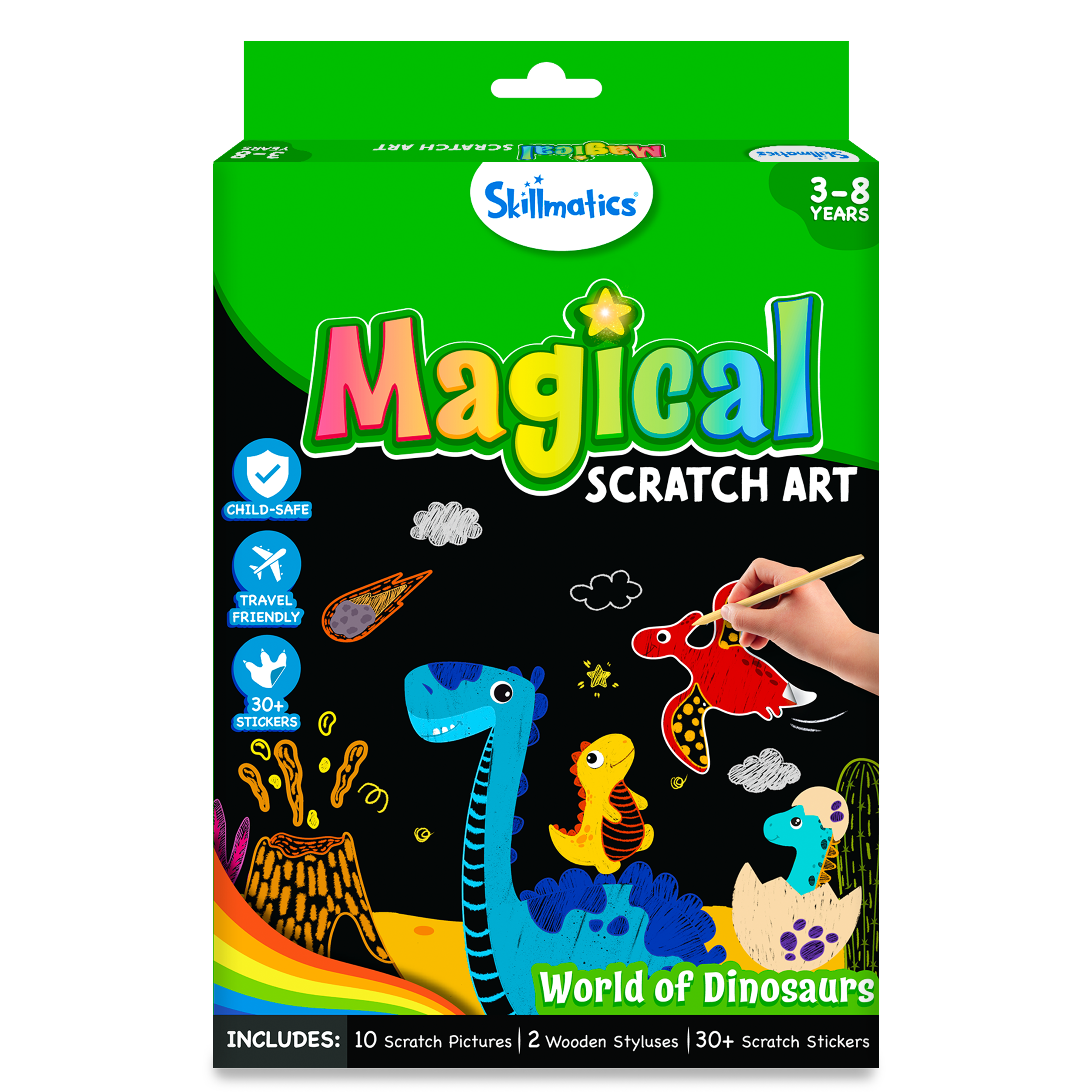 Skillmatics Magical Scratch Art Book for Kids - Dinosaurs, Craft Kits & Supplies, DIY Activity & Stickers, Gifts for Toddlers, Girls & Boys Ages 3, 4, 5, 6, 7, 8, Travel Toys