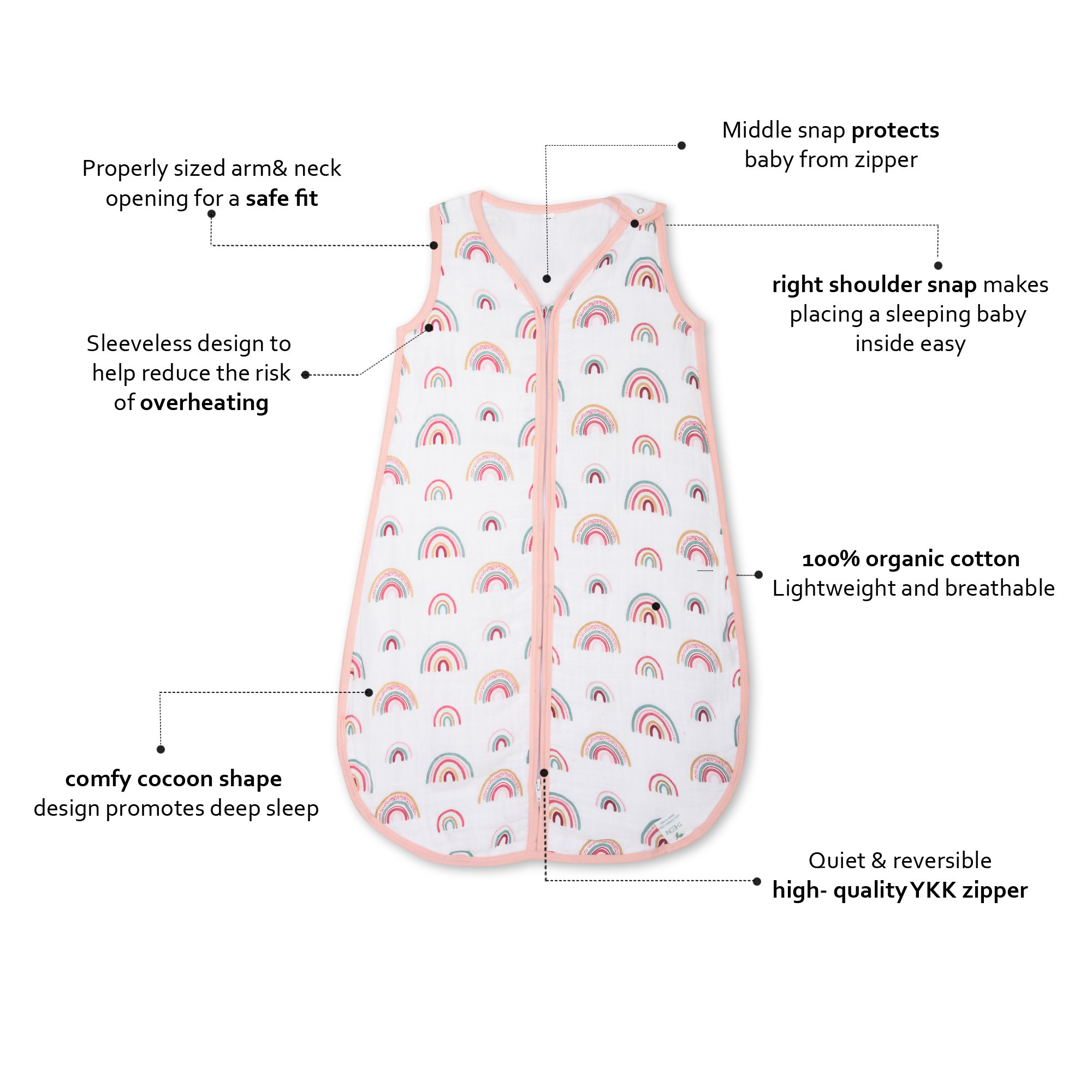 Theoni 100% Cotton Muslin Baby Sleeping Bag - Hawaiian Rainbow