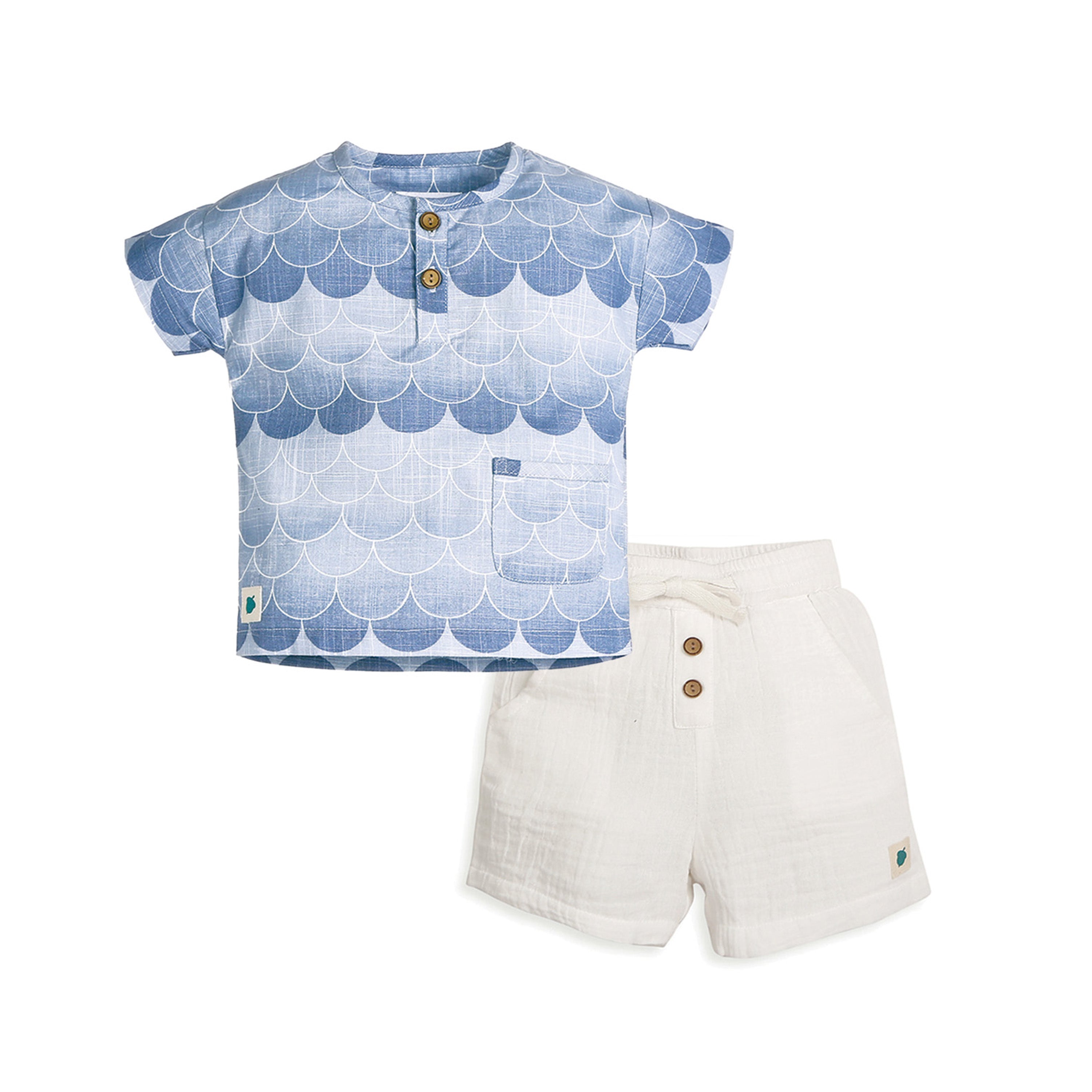 My Milestones 100% Cotton Mason Drop Shoulder Shirt with Double Cloth Shorts - Blue & White