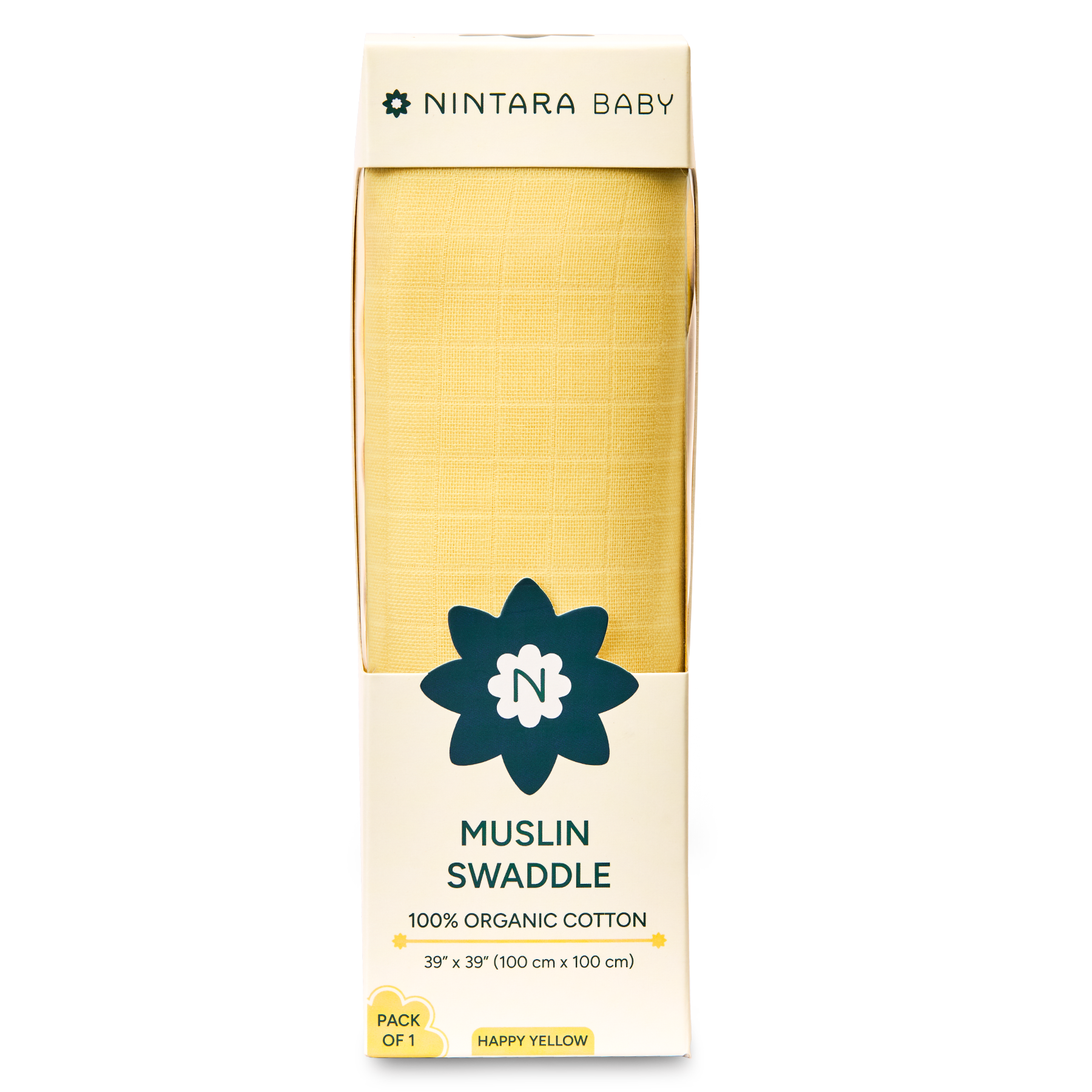 Nintara Baby Swaddle - 100% Organic Premium Muslin Cotton, 39" x 39" (100 cm x 100 cm), Ultra-Soft, Breathable & Lightweight, Multipurpose, Unisex, Hypoallergenic, Gifts for Newborn Babies