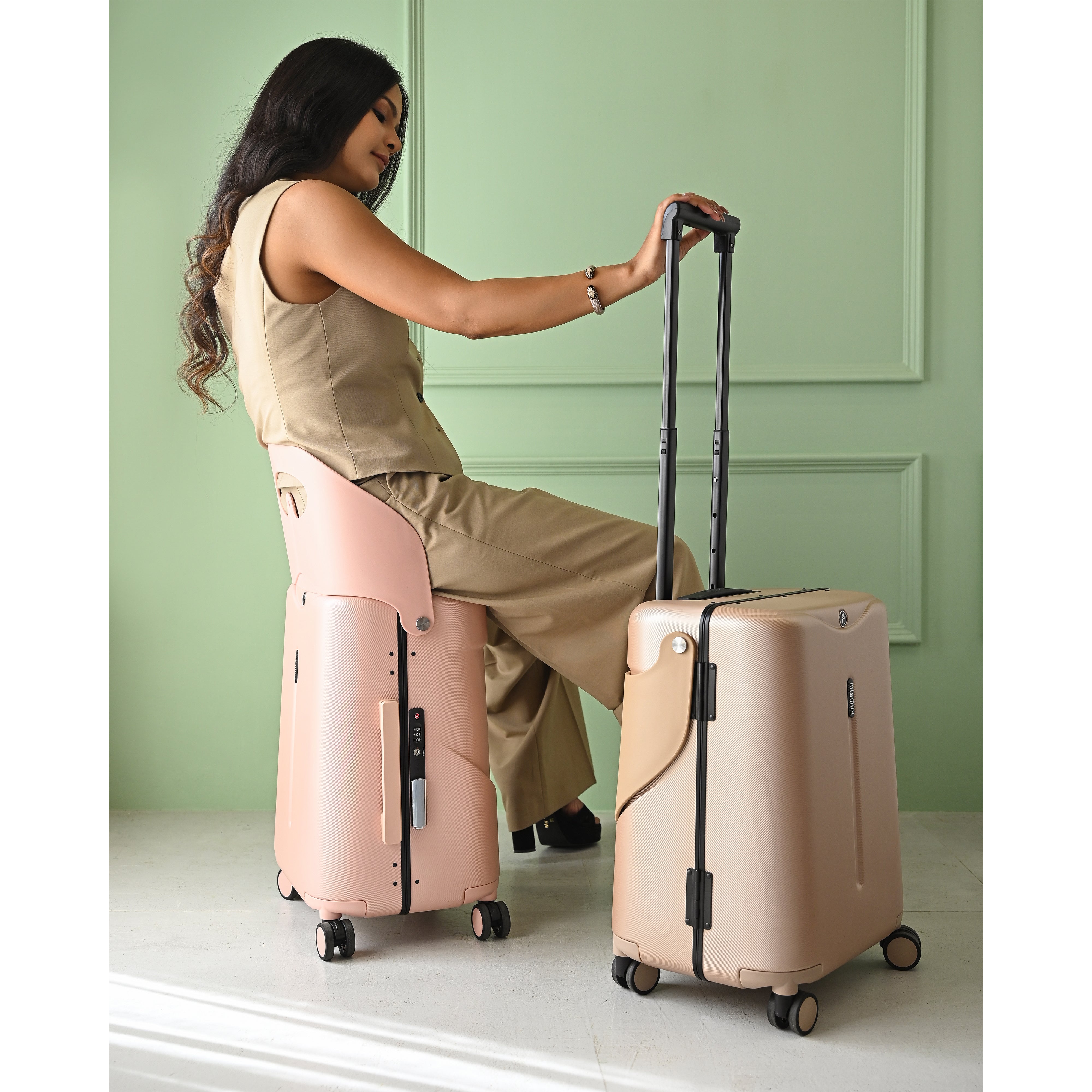 Miamily Dusty Pink Ride on Trolley Carry-on Luggage 18 inches
