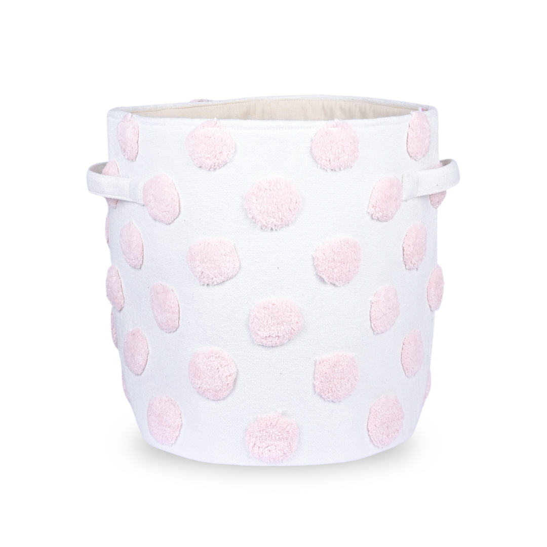 PomPom Large Round Pink Toy Storage Basket
