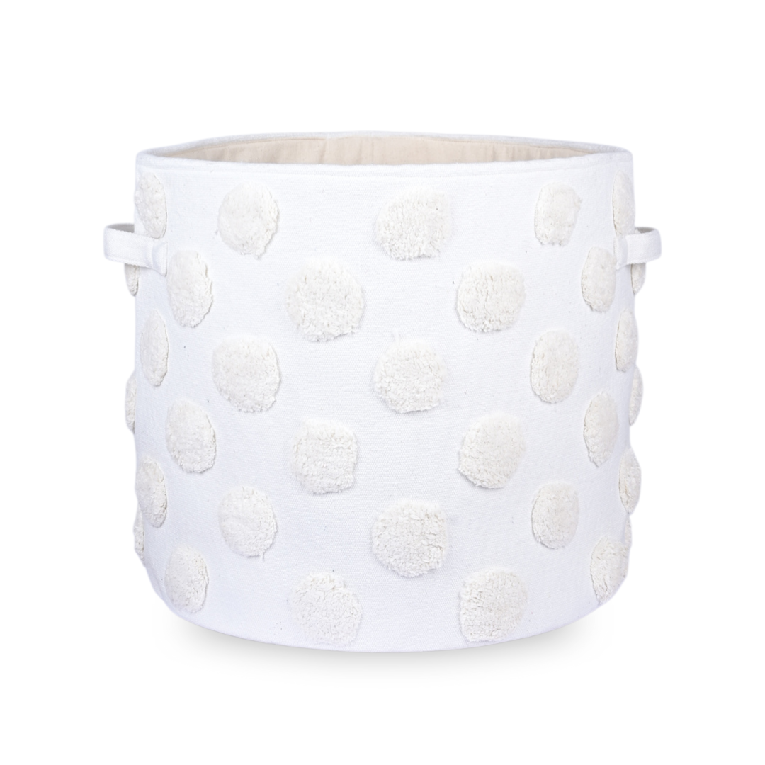 PomPom Extra-Large Round Beige Toy Storage Basket