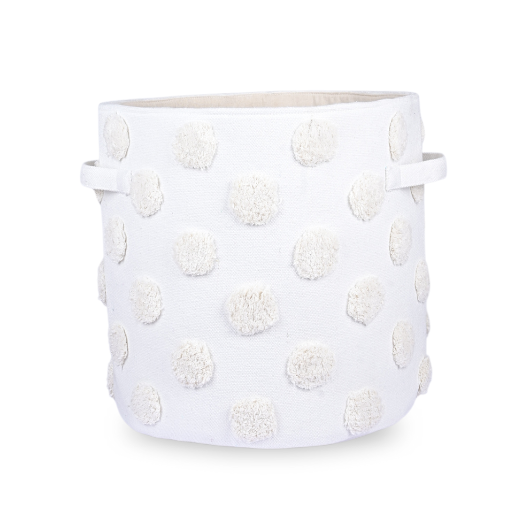 PomPom Large Round Beige Toy Storage Basket