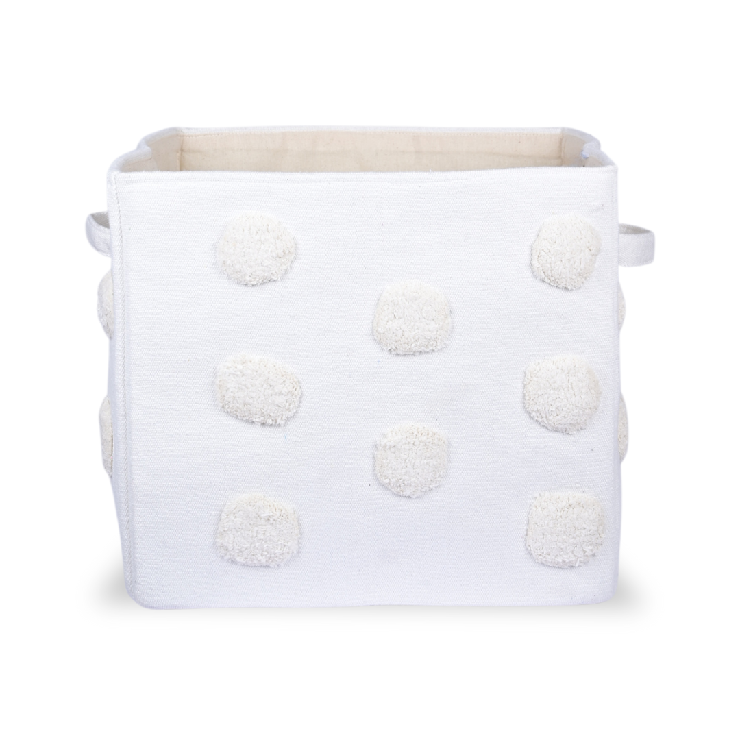 PomPom Large Rectangular Beige Toy Storage Basket