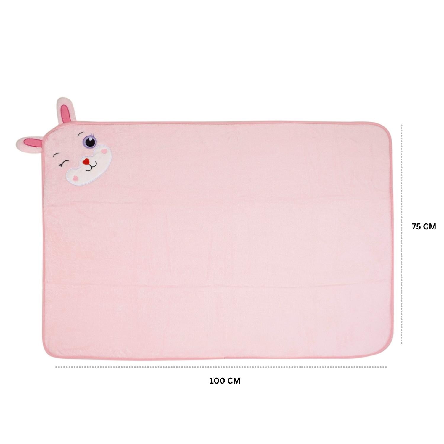 Baby Moo Rabbit Applique with 3D Ears Soft Blanket - Pink