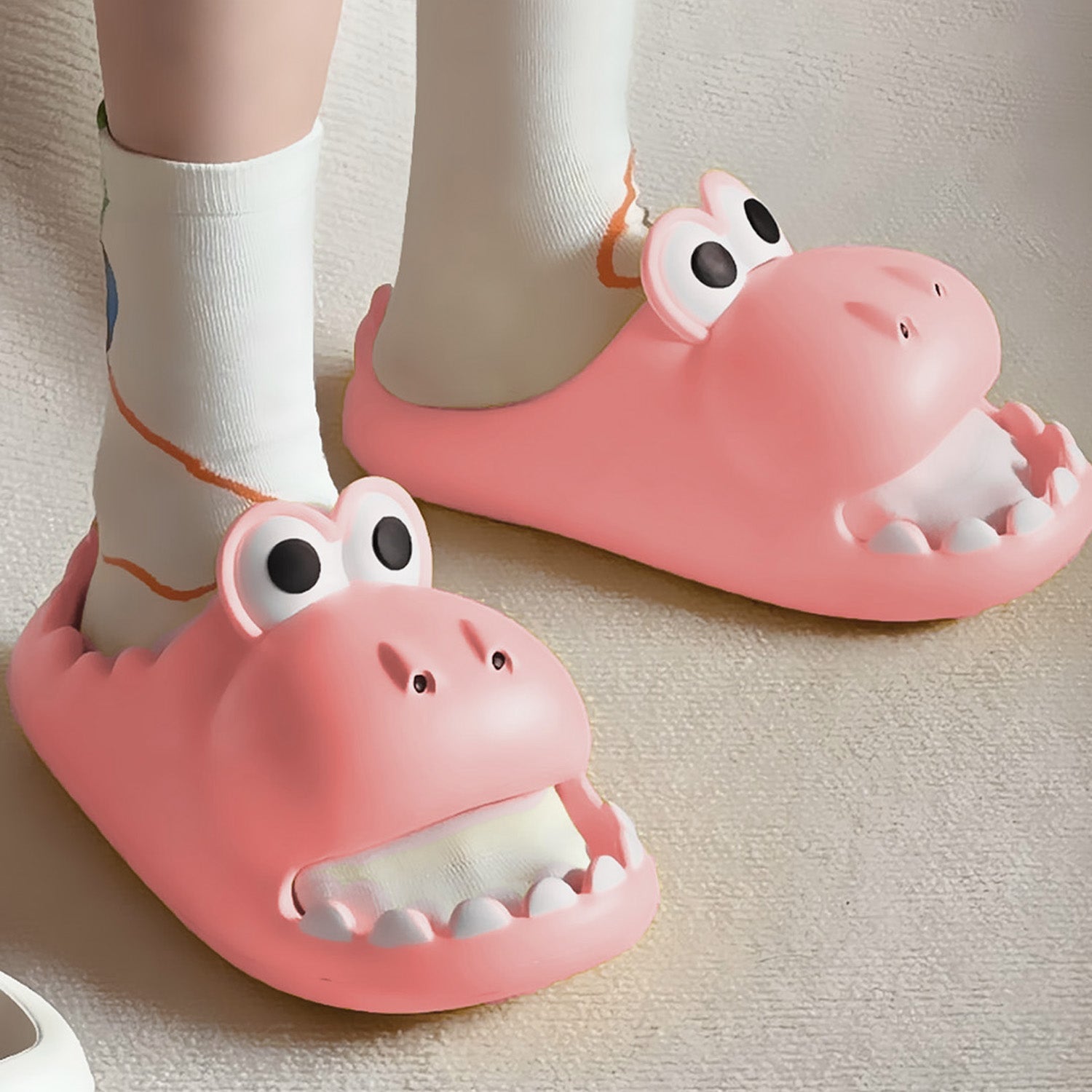 Baby Moo Crocodile Beach Slippers 3D Cartoon Sliders - Pink - Baby Moo