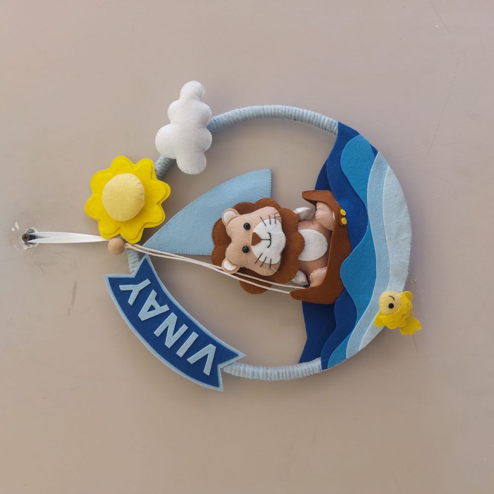 Nautical Lion Personalized Felt Name Hoop for Nursery