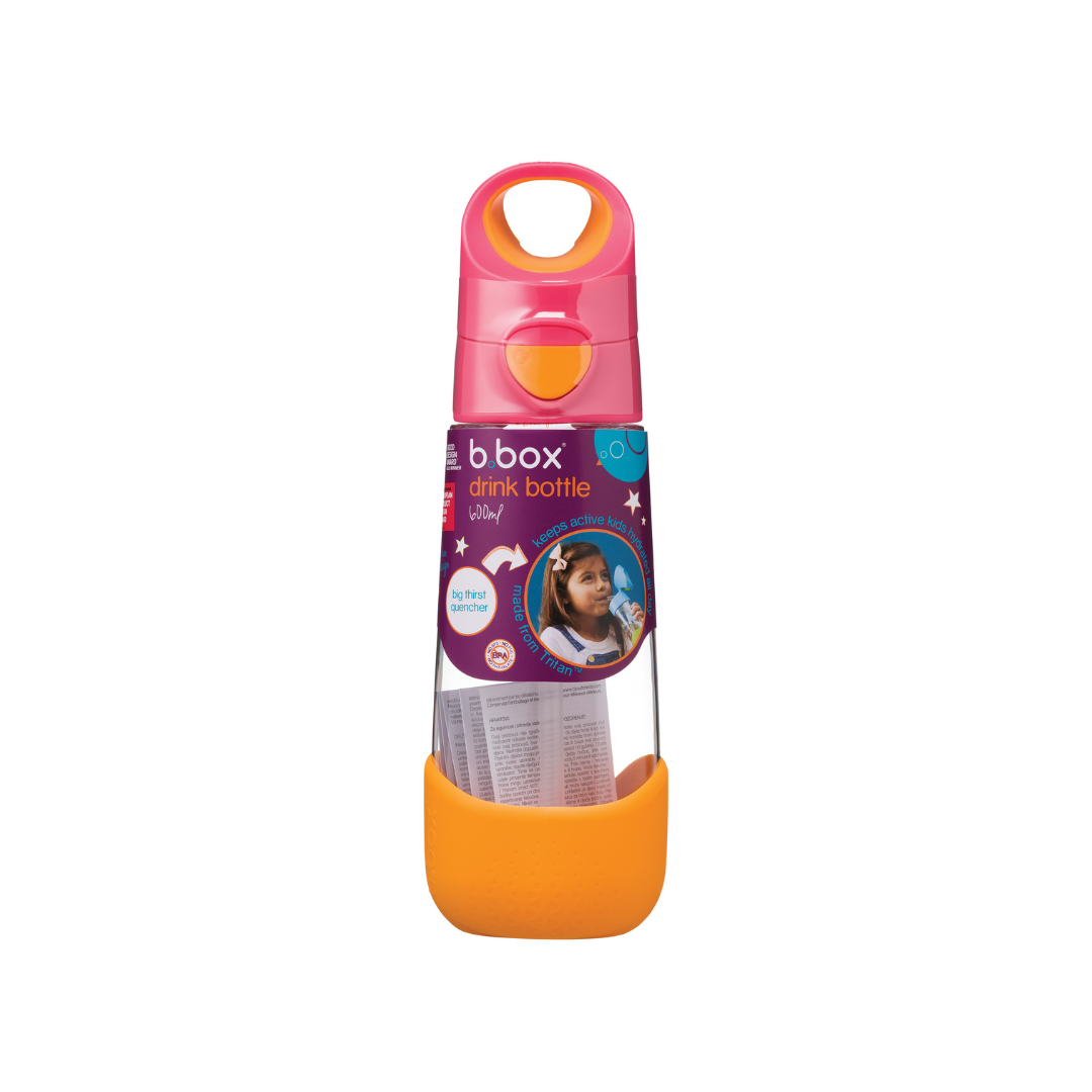 b.box Tritan straw Drink Bottle 600ml Strawberry Shake Pink Orange
