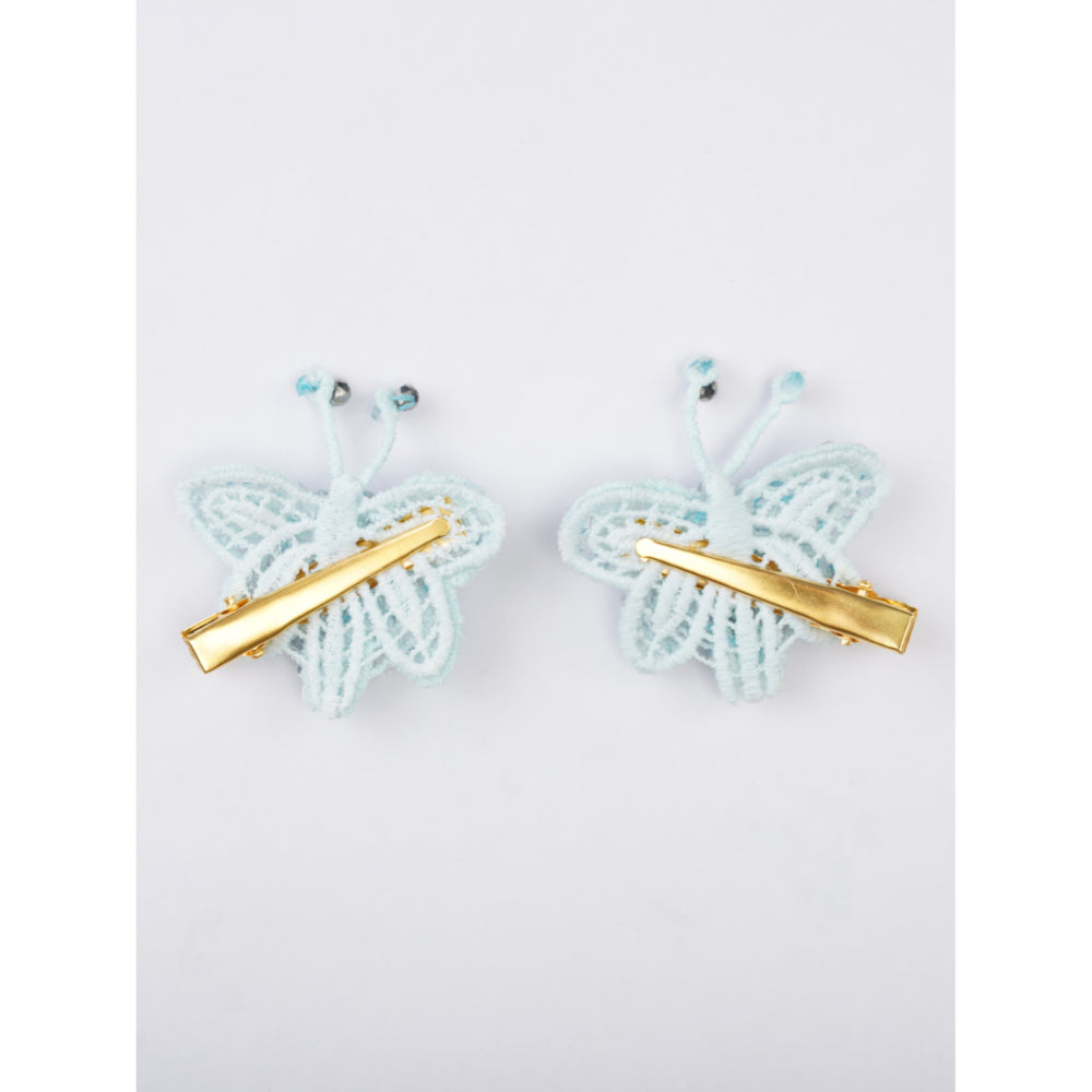 Set of 2 Dreamy Blue Butterfly Beauty Hairclip Pair - Blue, Silver