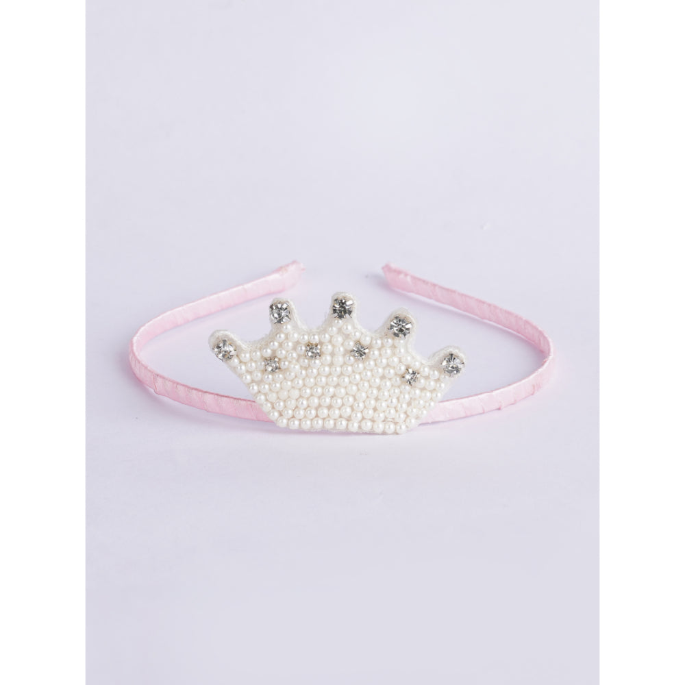 Enchanting Pearl Crown Satin Beaded Hairband - Pink, Off White, Clear