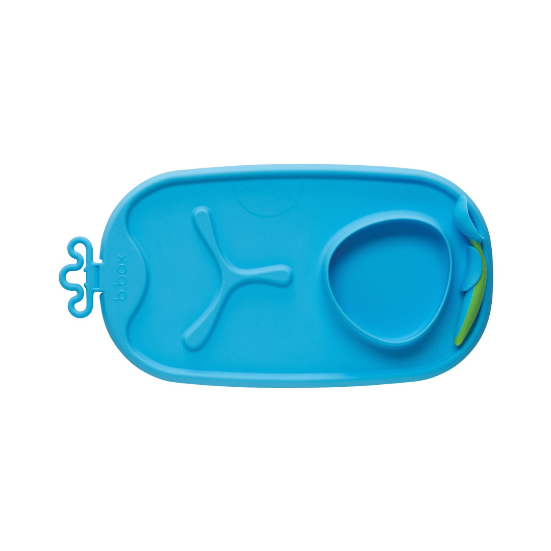 B.box Roll & Go Mealtime Mat with Spoon -Ocean Breeze Blue