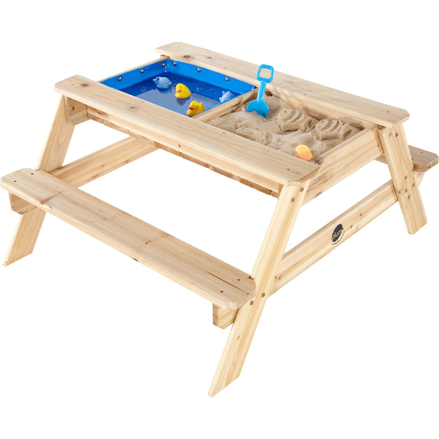 Plum Surfside Sand & Water Wooden Picnic Table + 2 Interactive Soft Toys FREE