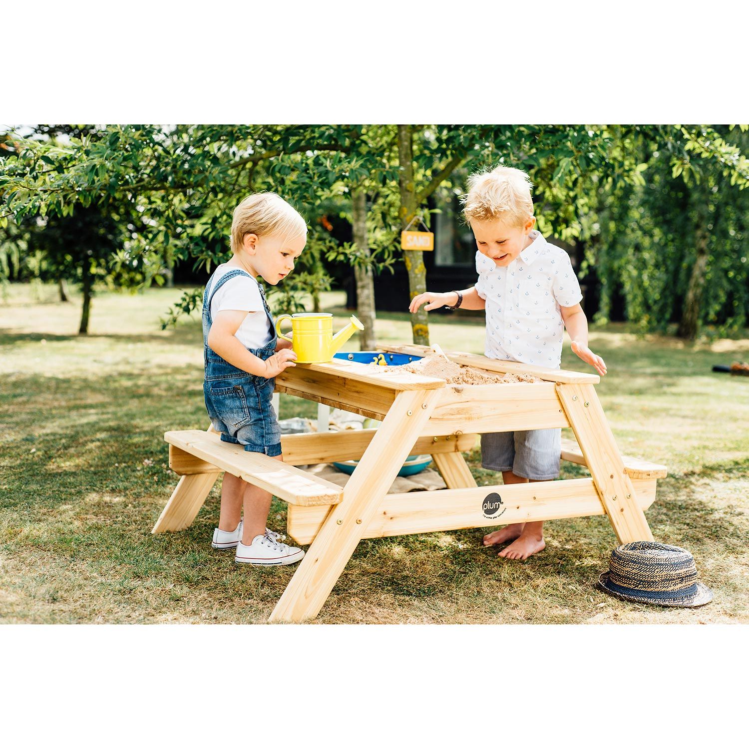 Plum Surfside Sand & Water Wooden Picnic Table + 2 Interactive Soft Toys FREE