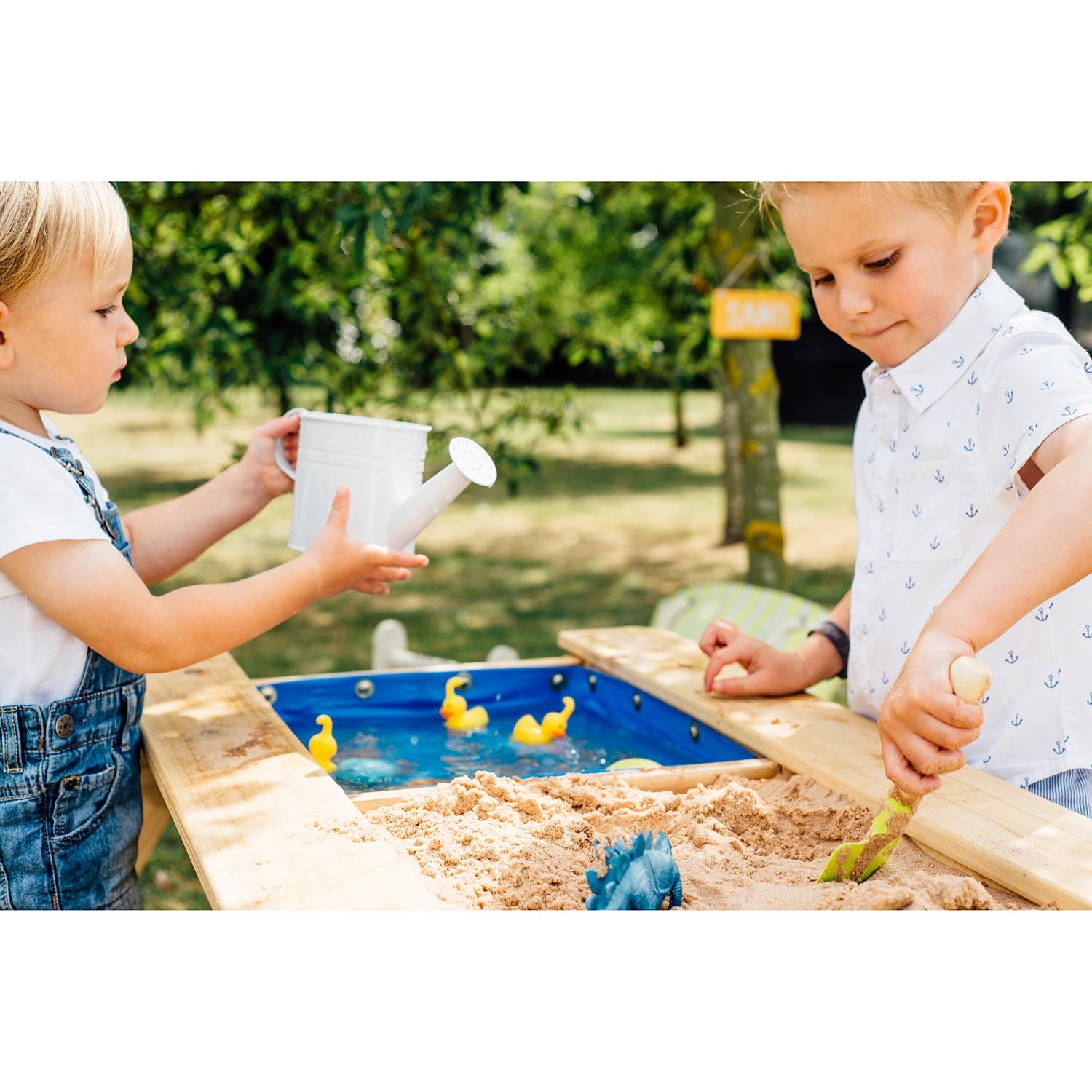 Plum Surfside Sand & Water Wooden Picnic Table + 2 Interactive Soft Toys FREE