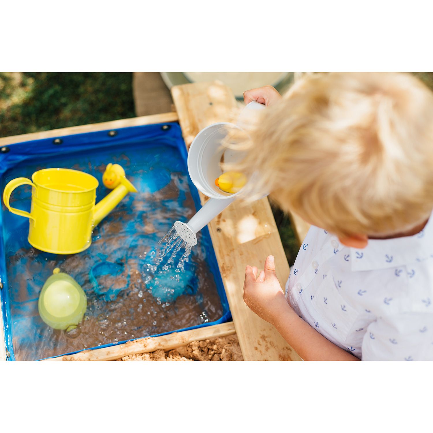 Plum Surfside Sand & Water Wooden Picnic Table + 2 Interactive Soft Toys FREE