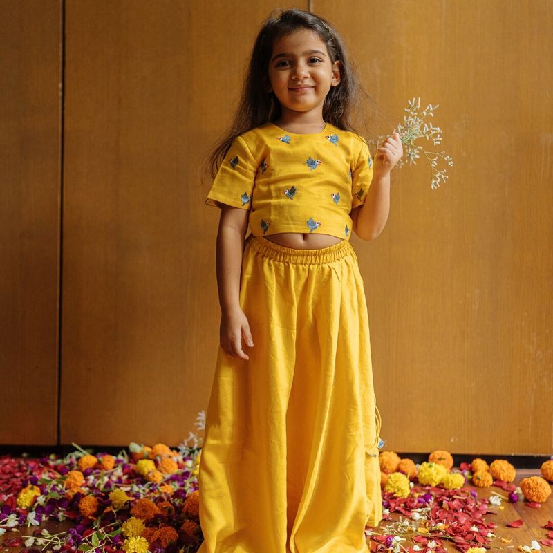 Chanderi Lehenga Set | Embroidered (Tota Udd (Citrine))