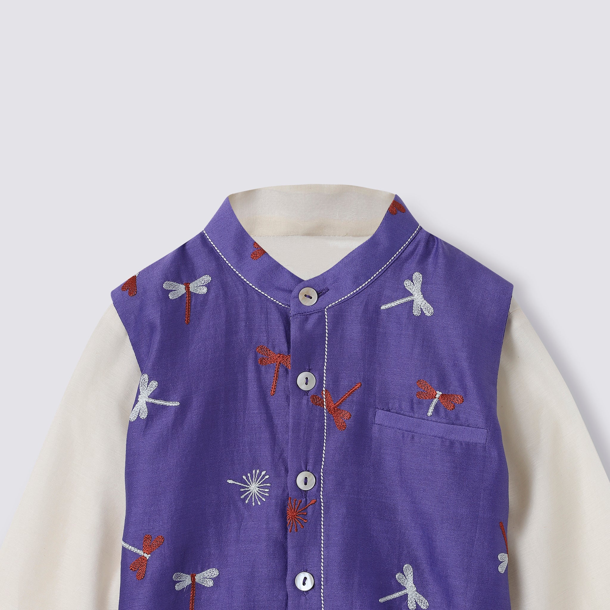 Chanderi Kurta Pyjama & Bandi Set