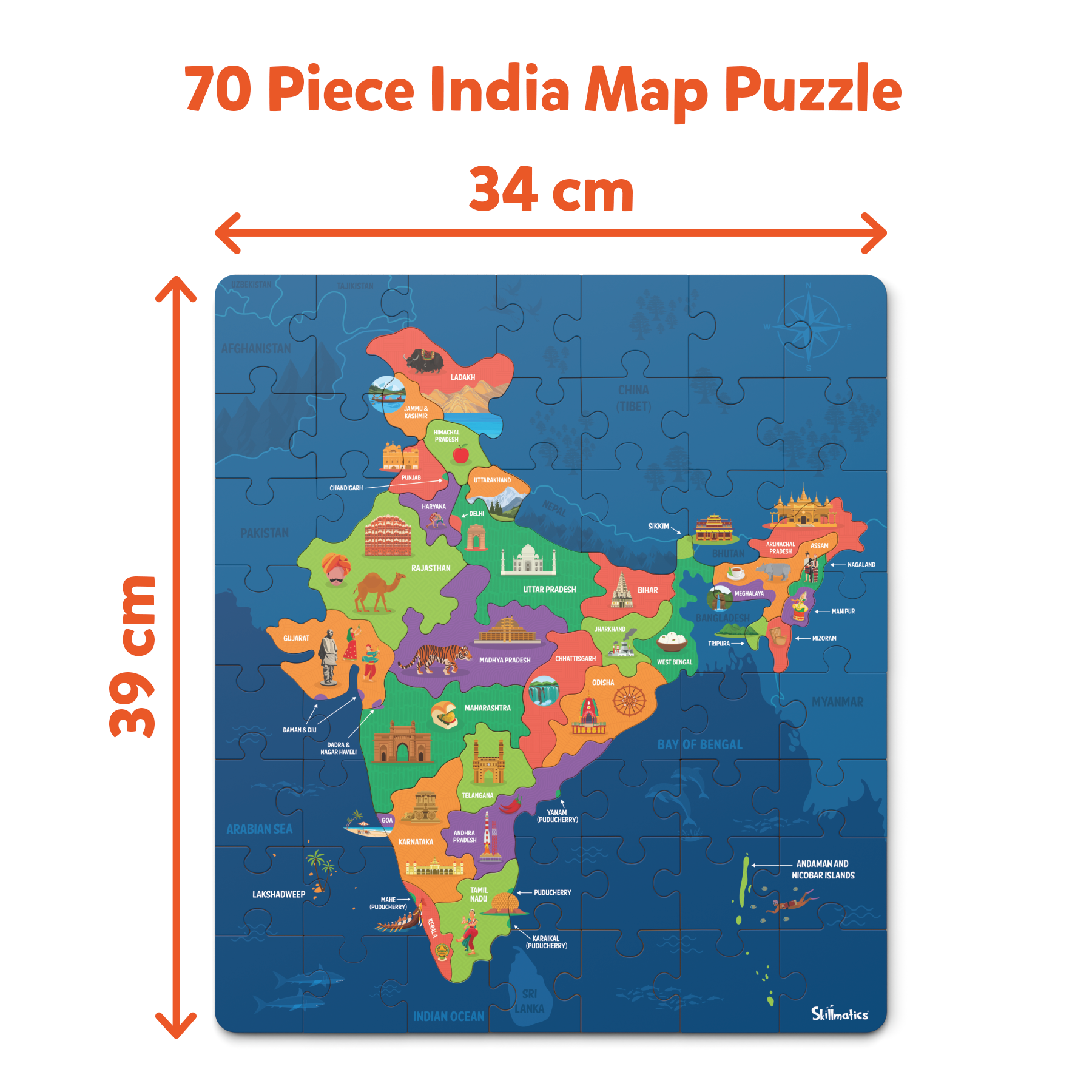 Skillmatics India Map Puzzle - 70 Pieces, Educational Toy For Learning 300+ Facts About India, Gifts For Ages 6 To 12