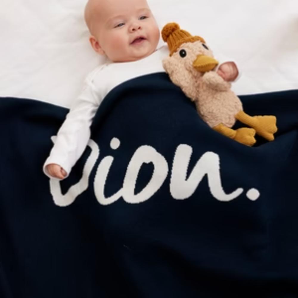 Name Blanket - Indigo Navy; Letter: Ivory