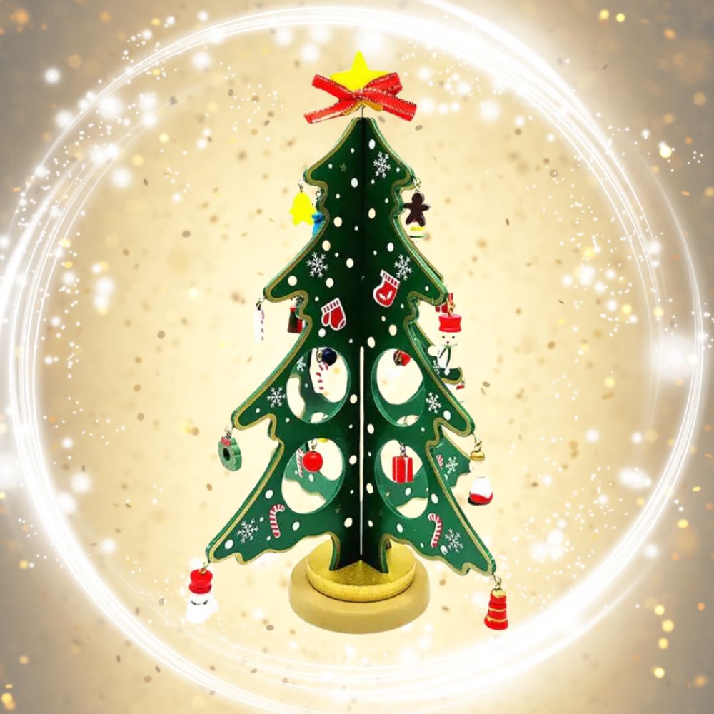 Wooden DIY 3D Winter Wonderland Tabletop Tree With 20 Ornaments