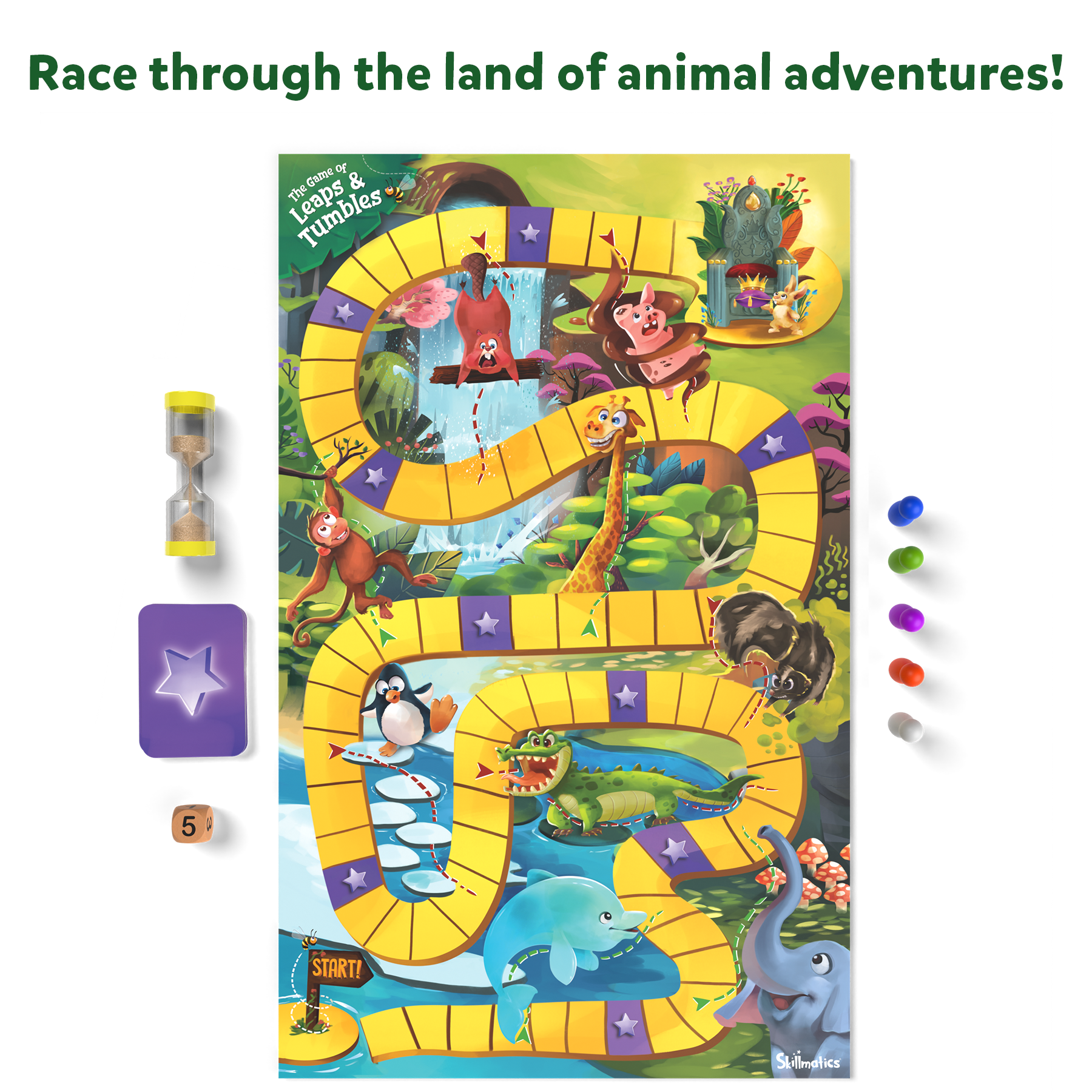 Skillmatics Board Game - Leaps & Tumbles, Race Through The Land of Animal Adventures, Classic Game with a Twist for Ages 3 to 7