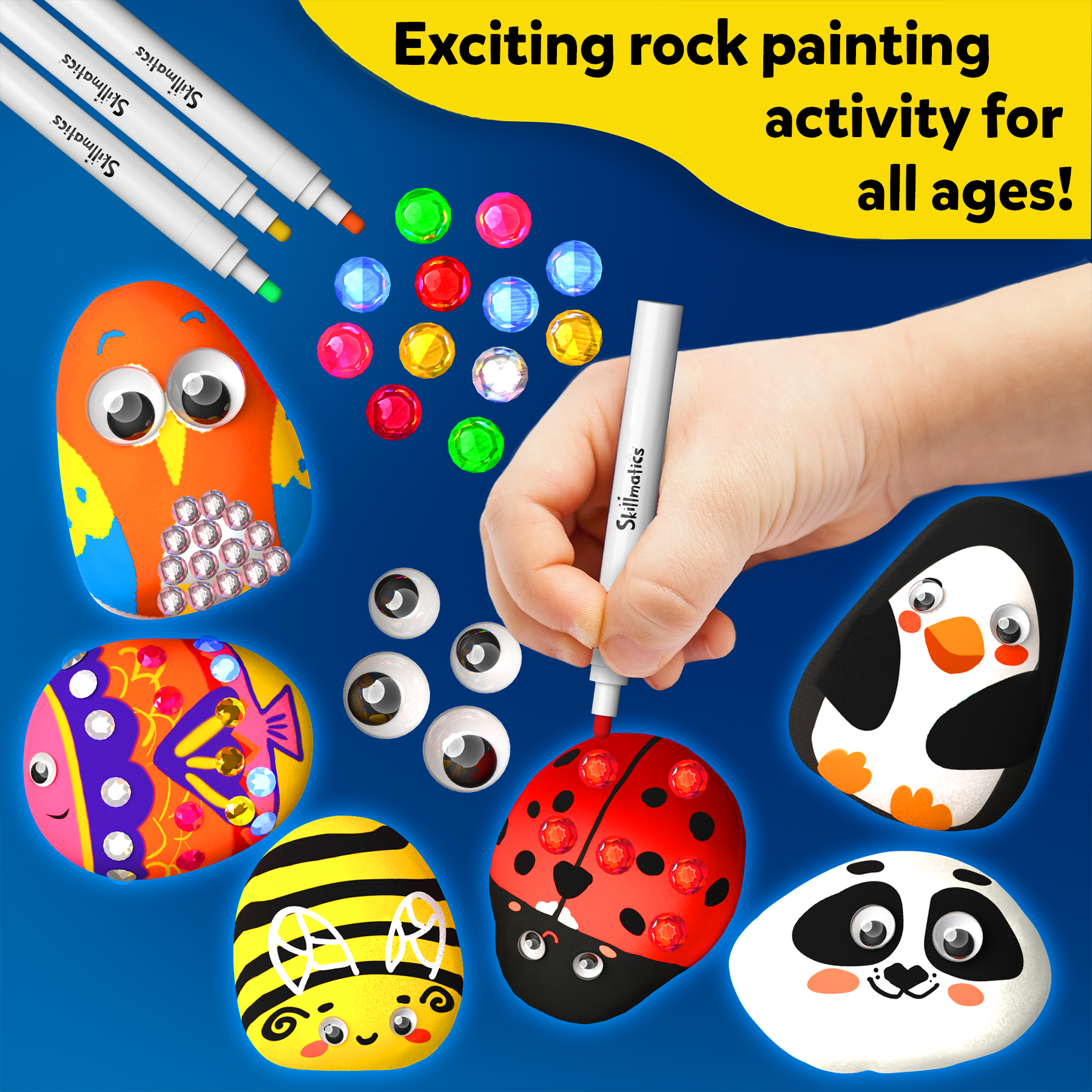 Skillmatics Rock Painting Kit - Mess-Free Art & Craft Activity for Girls & Boys, Craft Kits & Supplies, DIY Creative Activity, Gifts for Kids Ages 4 to 12