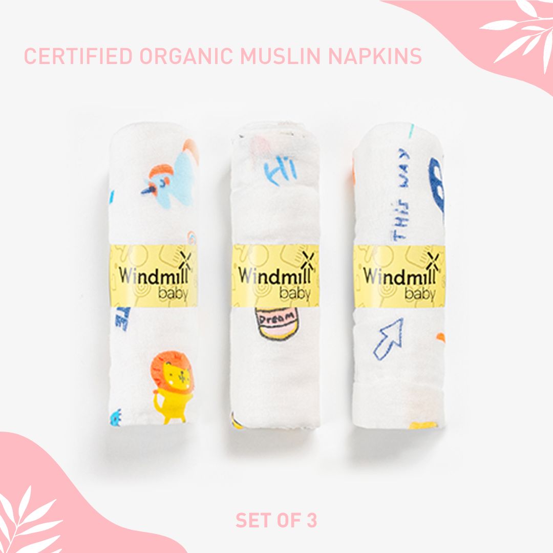 Windmill Baby Organic Muslin Napkins, Set Of 3, 0-2 Years