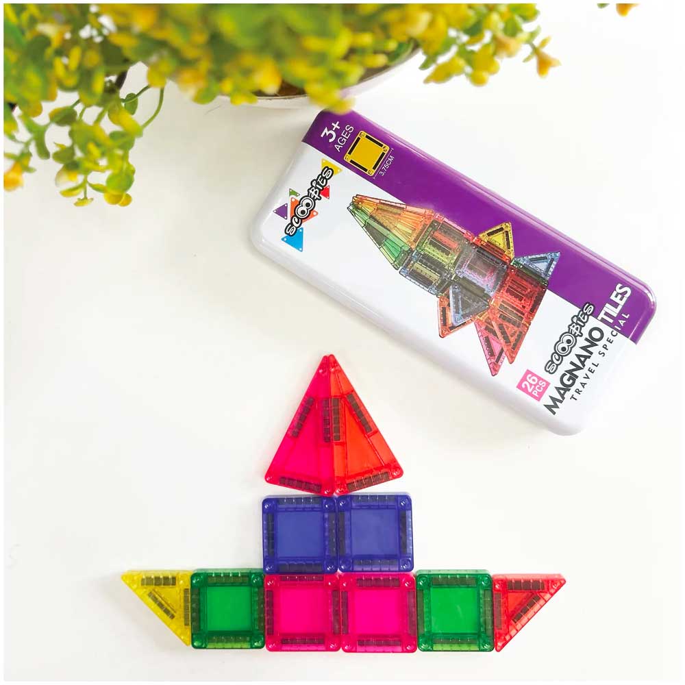 Scoobies Magnano Tiles Travel Special | Pack of 26 | Compact magnetic tiles in vibrant colors