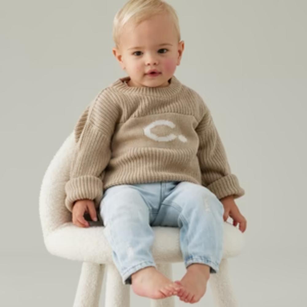 Letter Jumper - Light Camel; Letter: Oatmeal; Panel: Light Camel