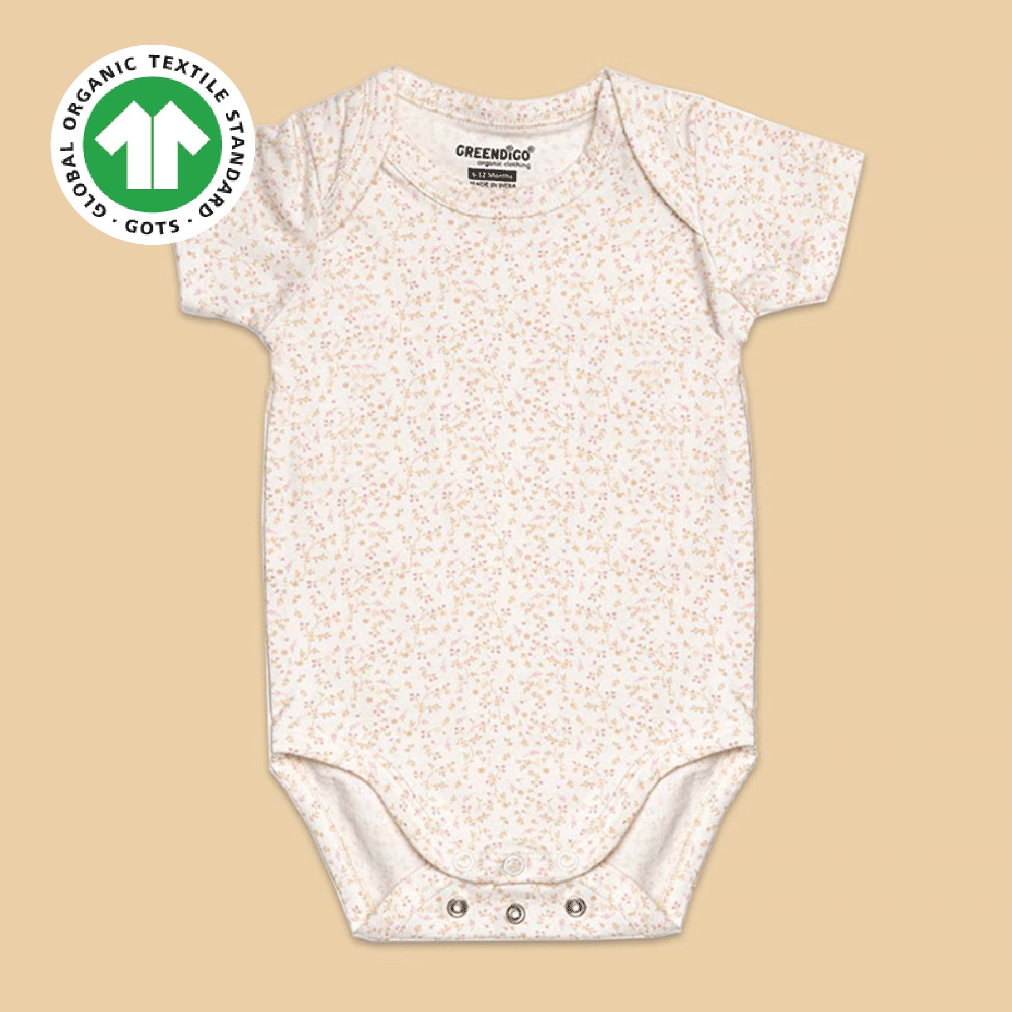 Greendigo 100% Organic Cotton Off White Printed Bodysuit For New Born Baby Boys And Baby Girls