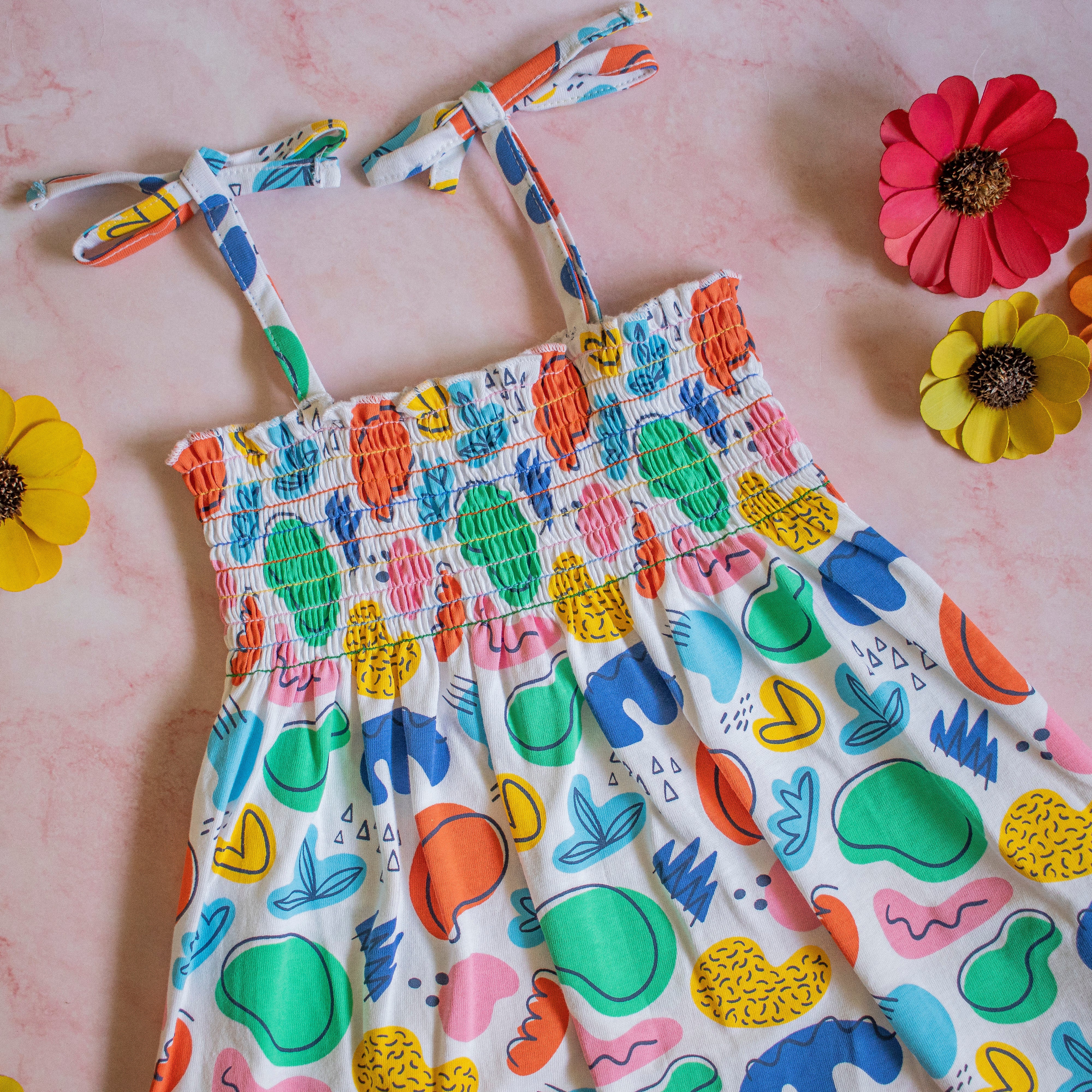 Snuggly Monkey Girls Multicolour Abstract Print Frock