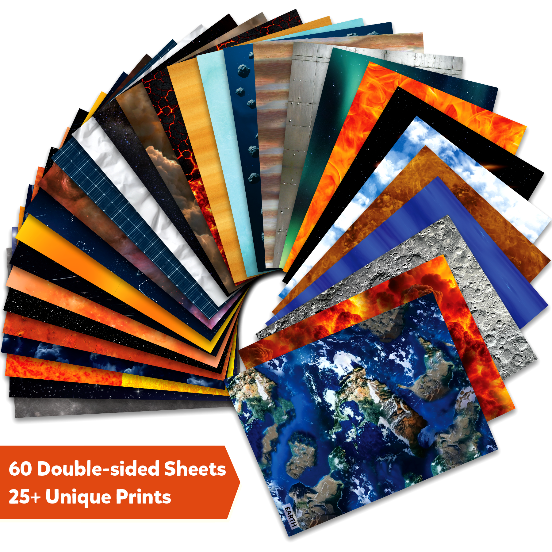 Skillmatics Space Construction Paper for Kids - 60 Double-Sided Printed Sheets (9x12), Textured Craft Paper for Art Projects, STEM Activities, DIY Crafts, Scrapbooking, Classroom & School Supplies