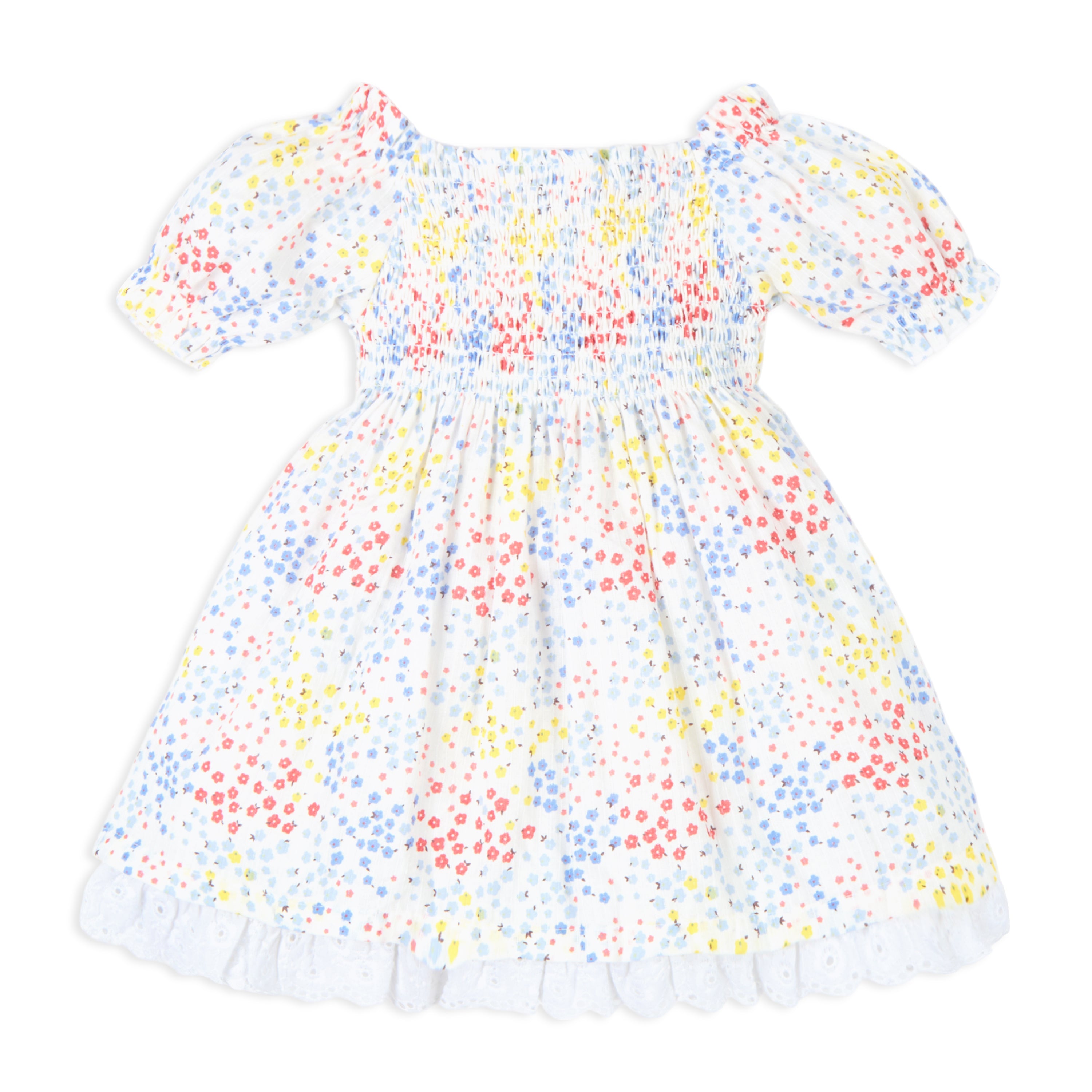 Ditsy Print Floral Puff Sleeves Dress With Hairband - Multi