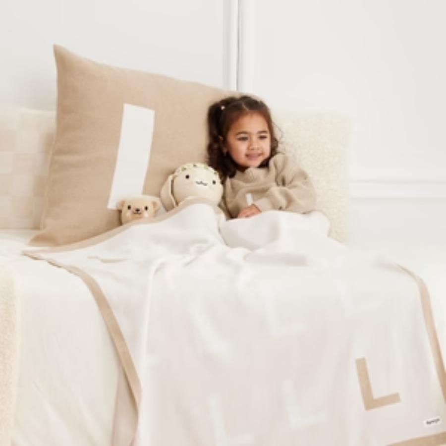 Euro Pillowcase - Light Camel; Letter: Oatmeal