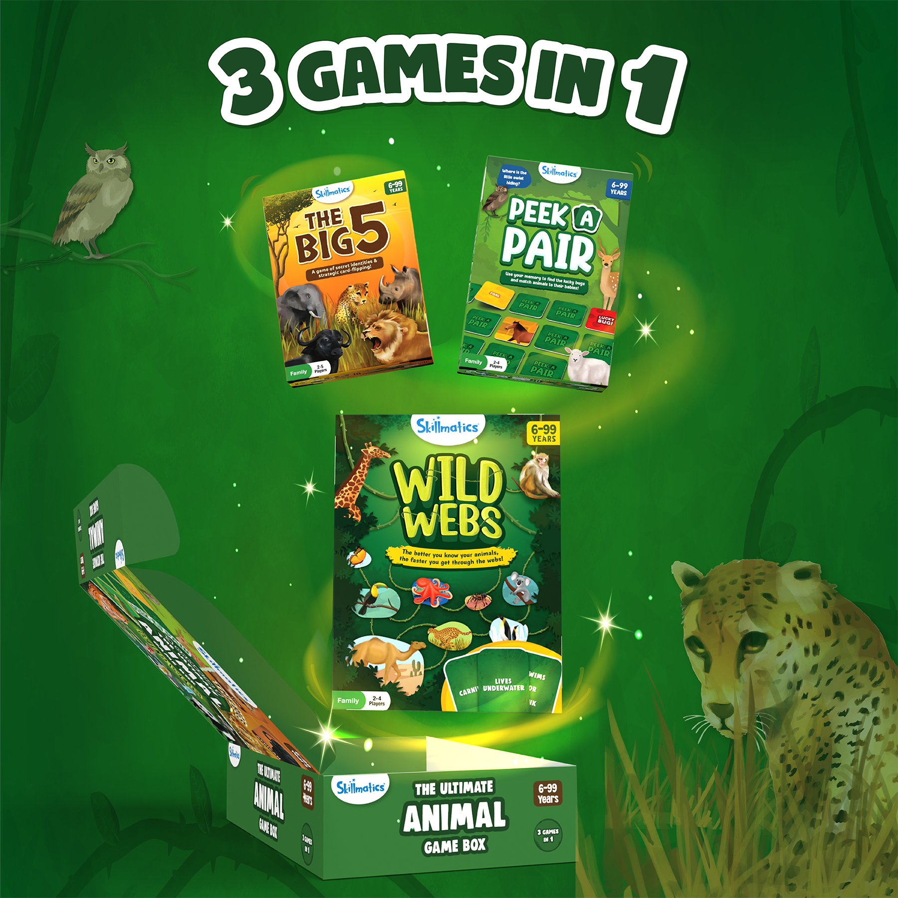 Skillmatics Ultimate Animal Game Box - 3 Games in 1, Family Friendly Games for Ages 6 and Up