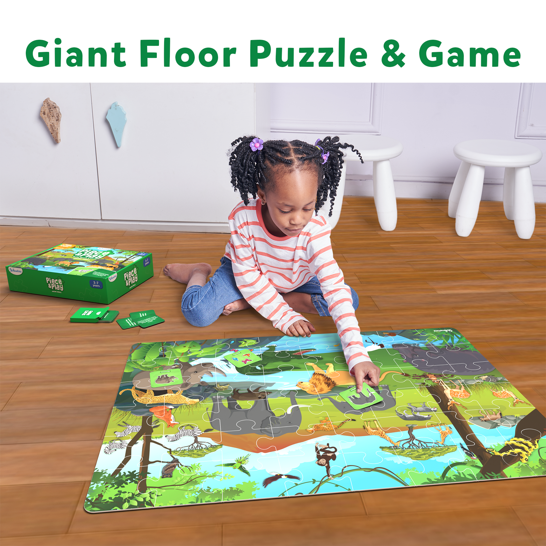 Skillmatics Floor Puzzle & Game - Piece & Play Wild Animals, Jigsaw Puzzle (48 Pieces, 2 X 3 Feet), Ages 3 To 7