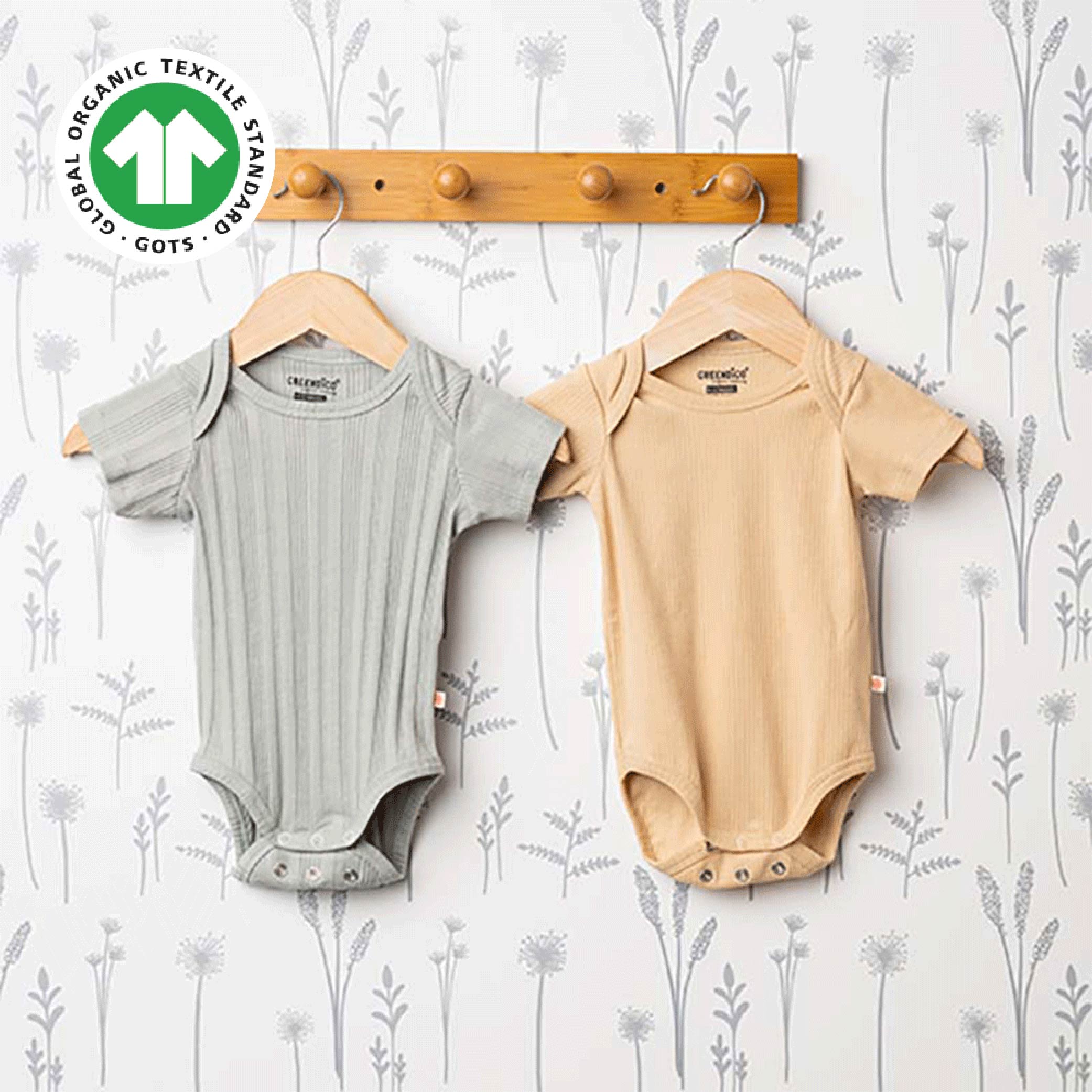 Greendigo 100% Organic Cotton Multicolour Solid Bodysuit For New Born Baby Boys And Baby Girls - Pack Of 2