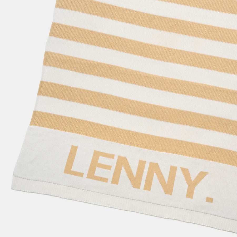 Hamptons Stripe Name Blanket - Ivory; Stripe: Butter; Letter: Butter