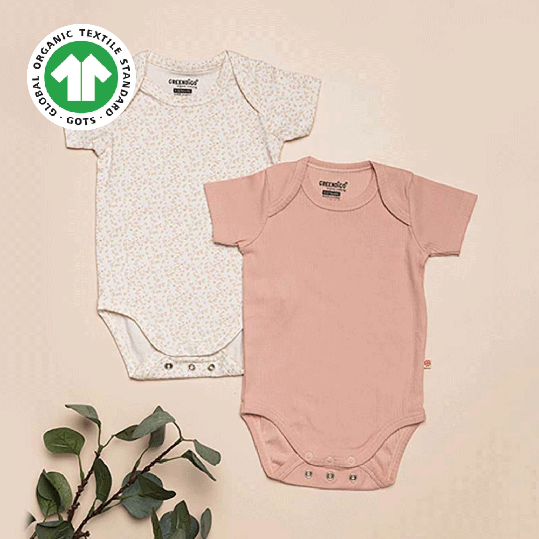 Greendigo 100% Organic Cotton Multicolour Solid Bodysuits For New Born Baby Boys And Baby Girls - Pack Of 2
