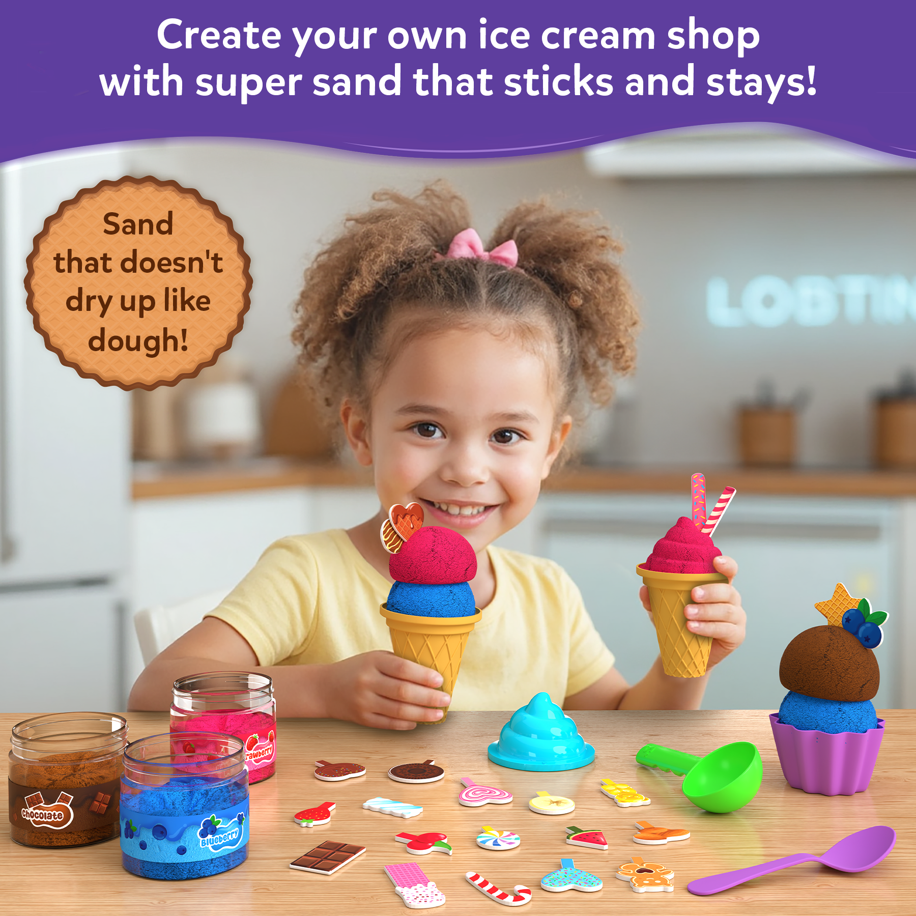 Skillmatics Sand Ice Cream Parlour Set - Sensory Toy & Pretend Dessert Shop Play Kit for Kids, Creative Sand Art Activity with Cones, Cups & Toppings, Gifts for Boys & Girls Ages 3, 4, 5, 6, 7