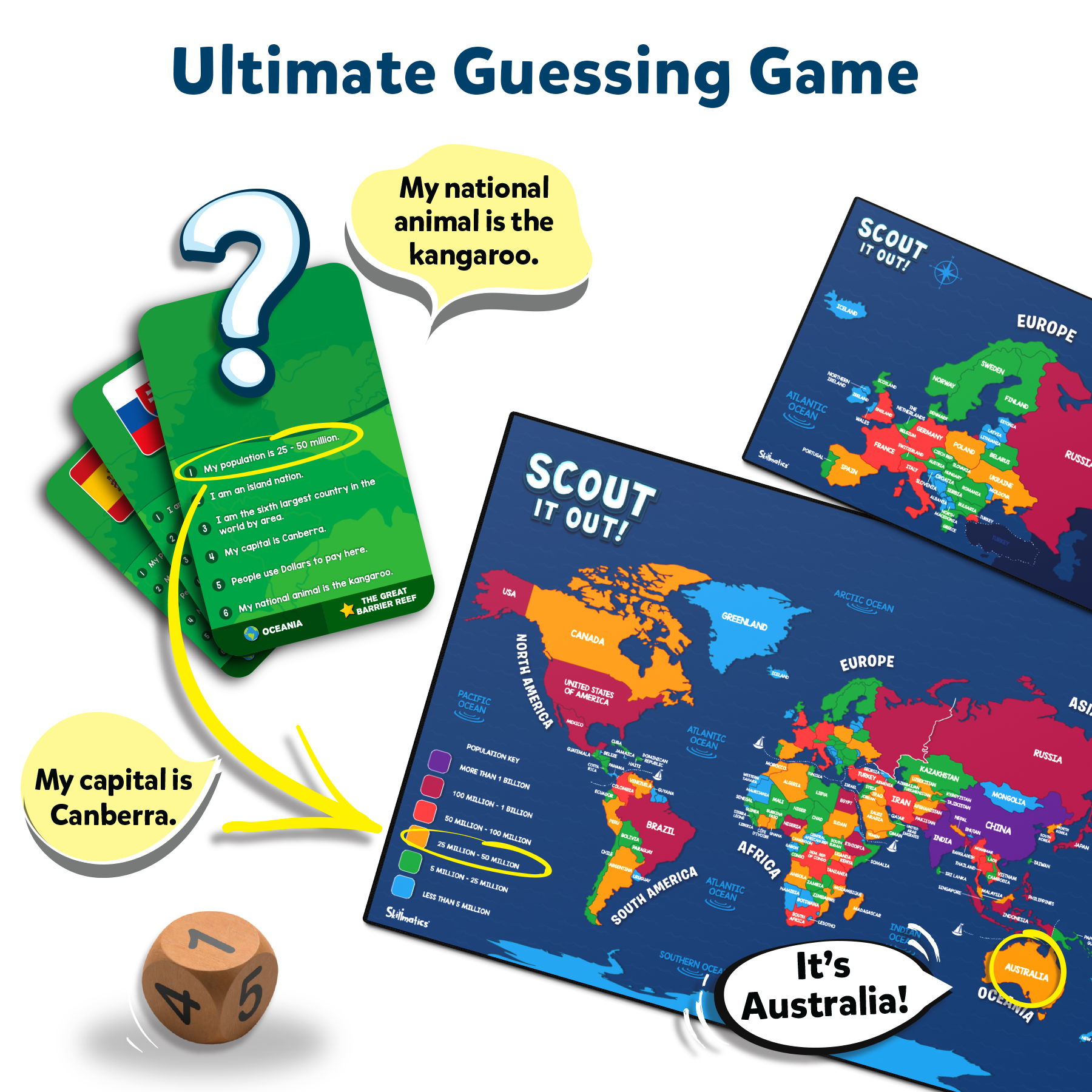 Skillmatics Board Game - Scout It Out Countries of the World, Fun Guessing & Trivia Game for Families, Ages 7 and Up