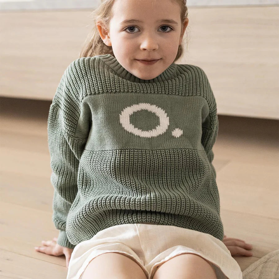 Letter Jumper - Lily Pad; Letter: Ivory; Panel: Lily Pad