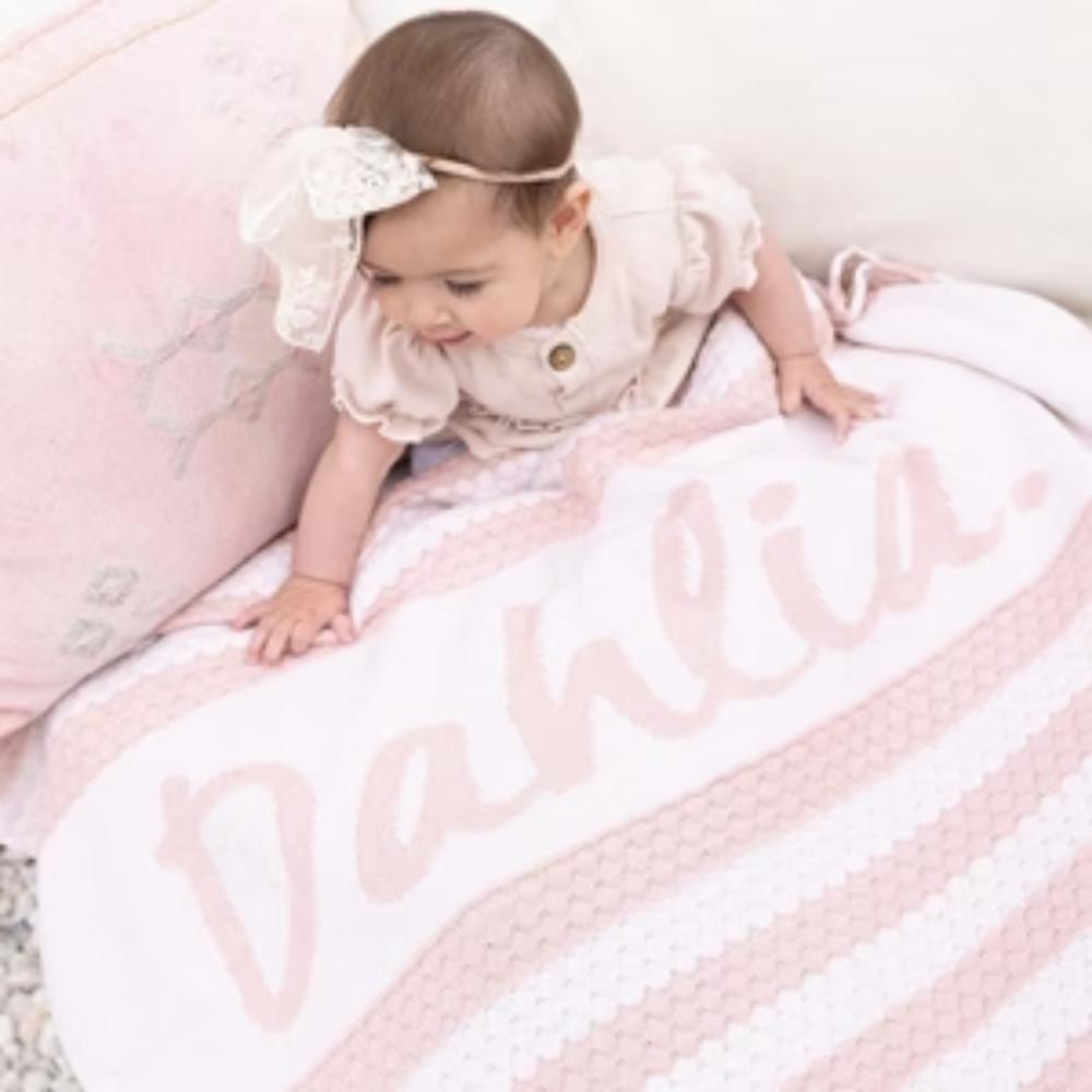 Bubble Stripe Name Blanket - Oatmeal; Name: Petal Stripe: Petal