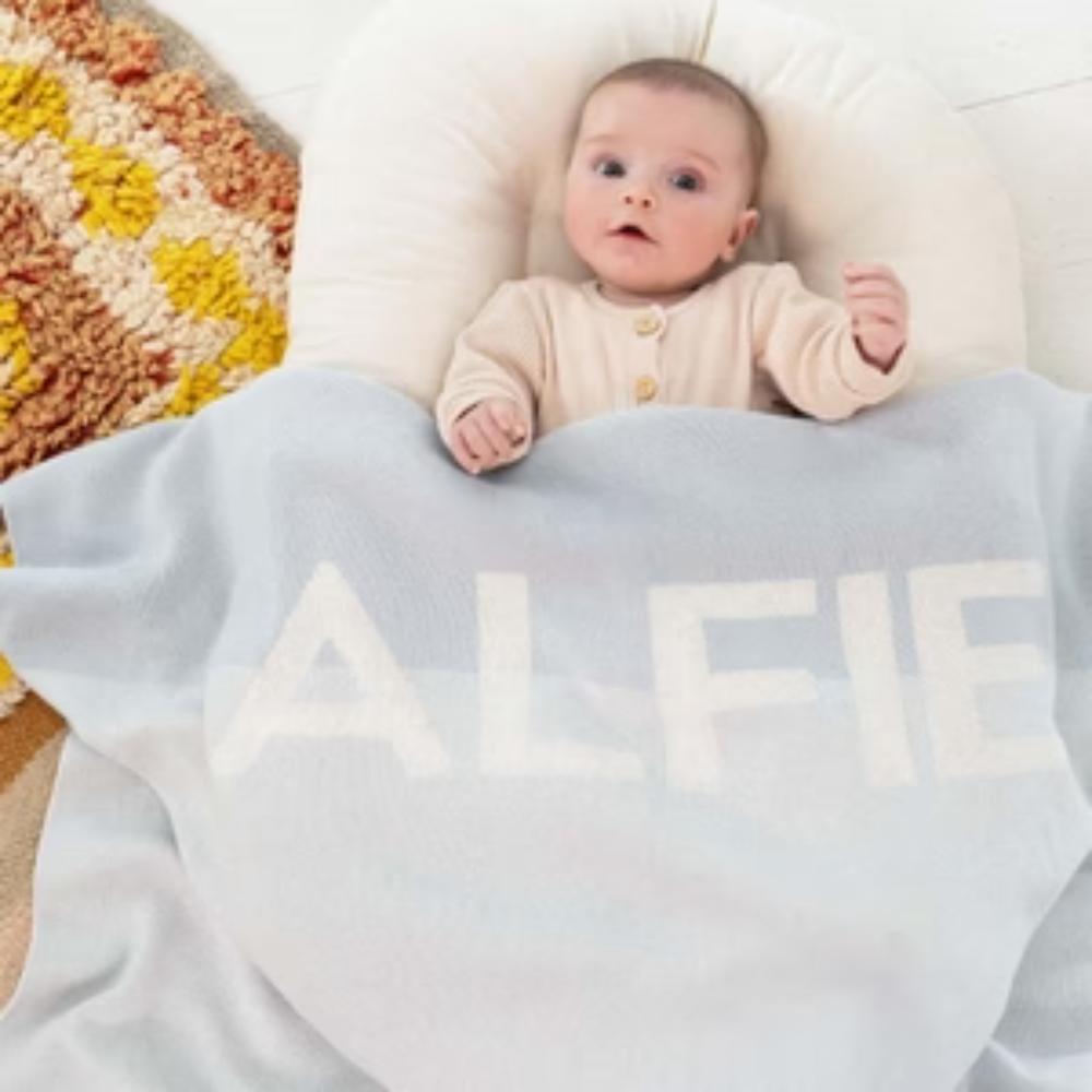 Splice Name Blanket - Oatmeal Splice: Powder Blue Name: Oatmeal